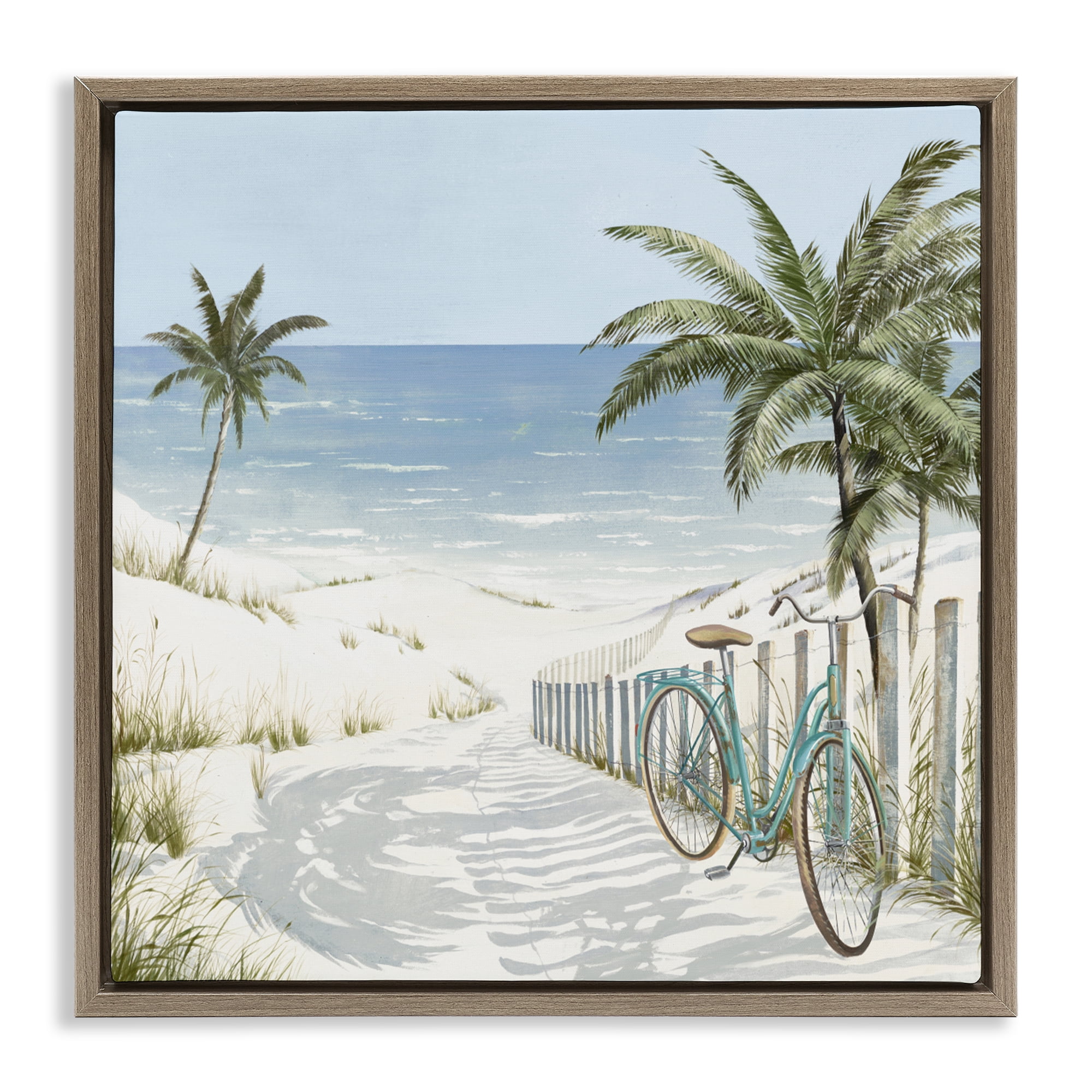 Stupell Industries Beach Bike Coastal Scene Brown Framed Floater Canvas Wall Art, design by Lorenzo Collective