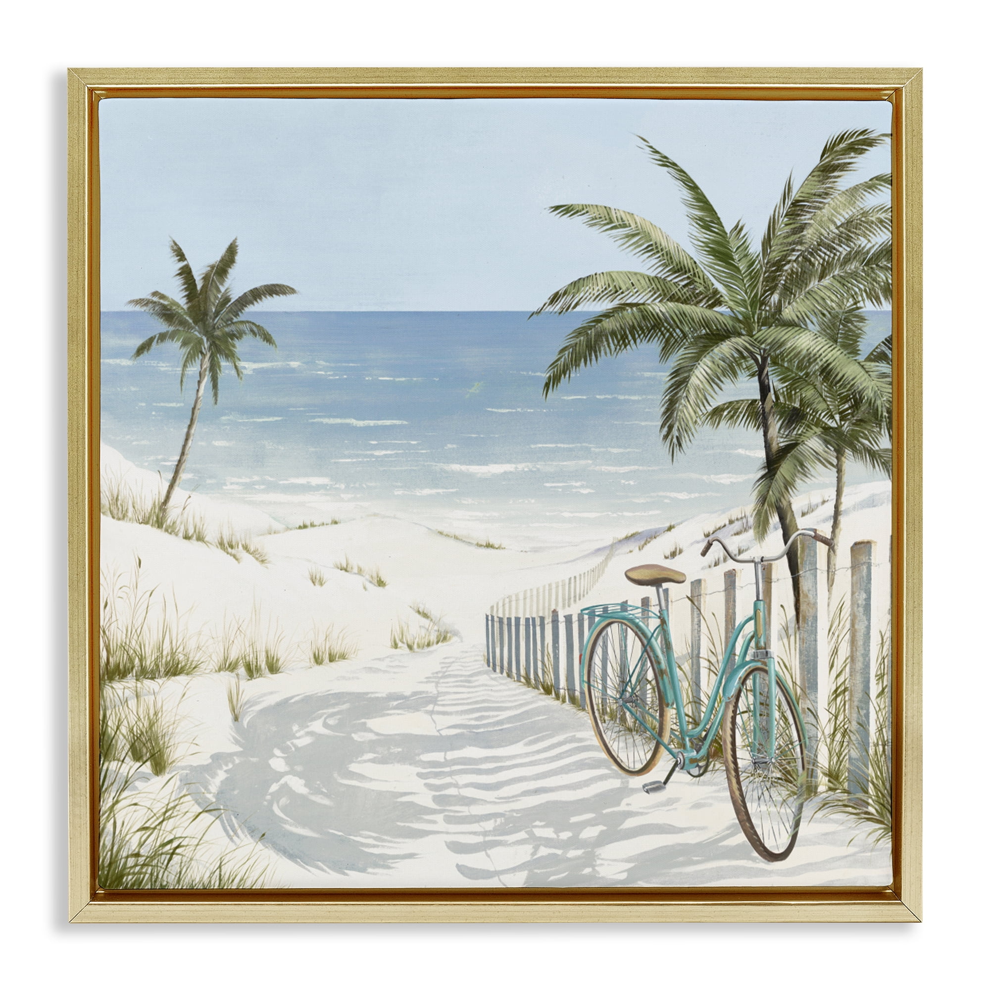Stupell Industries Beach Bike Coastal Scene Gold Framed Floater Canvas Wall Art, design by Lorenzo Collective