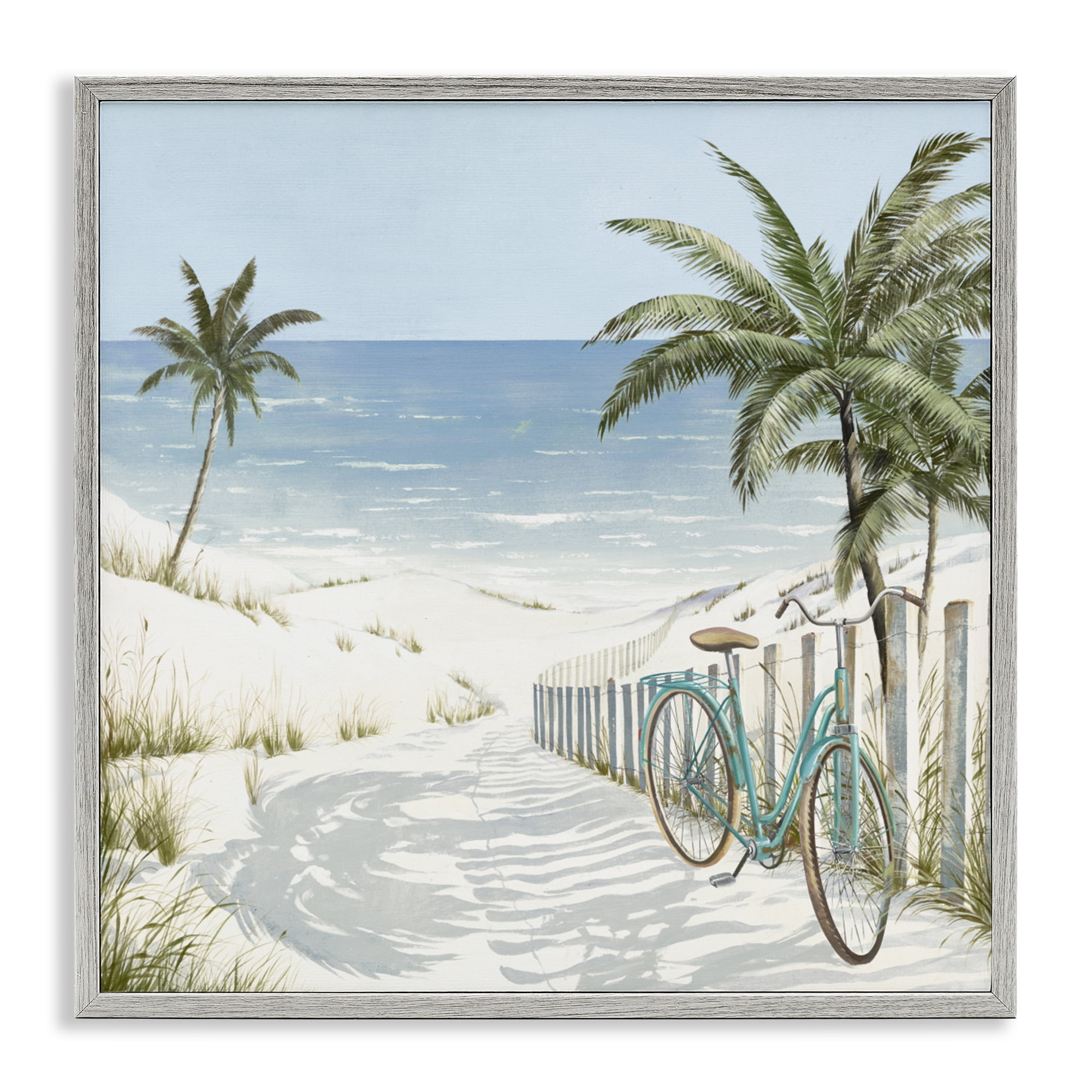 Stupell Industries Beach Bike Coastal Scene Gray Framed Giclee Art, design by Lorenzo Collective