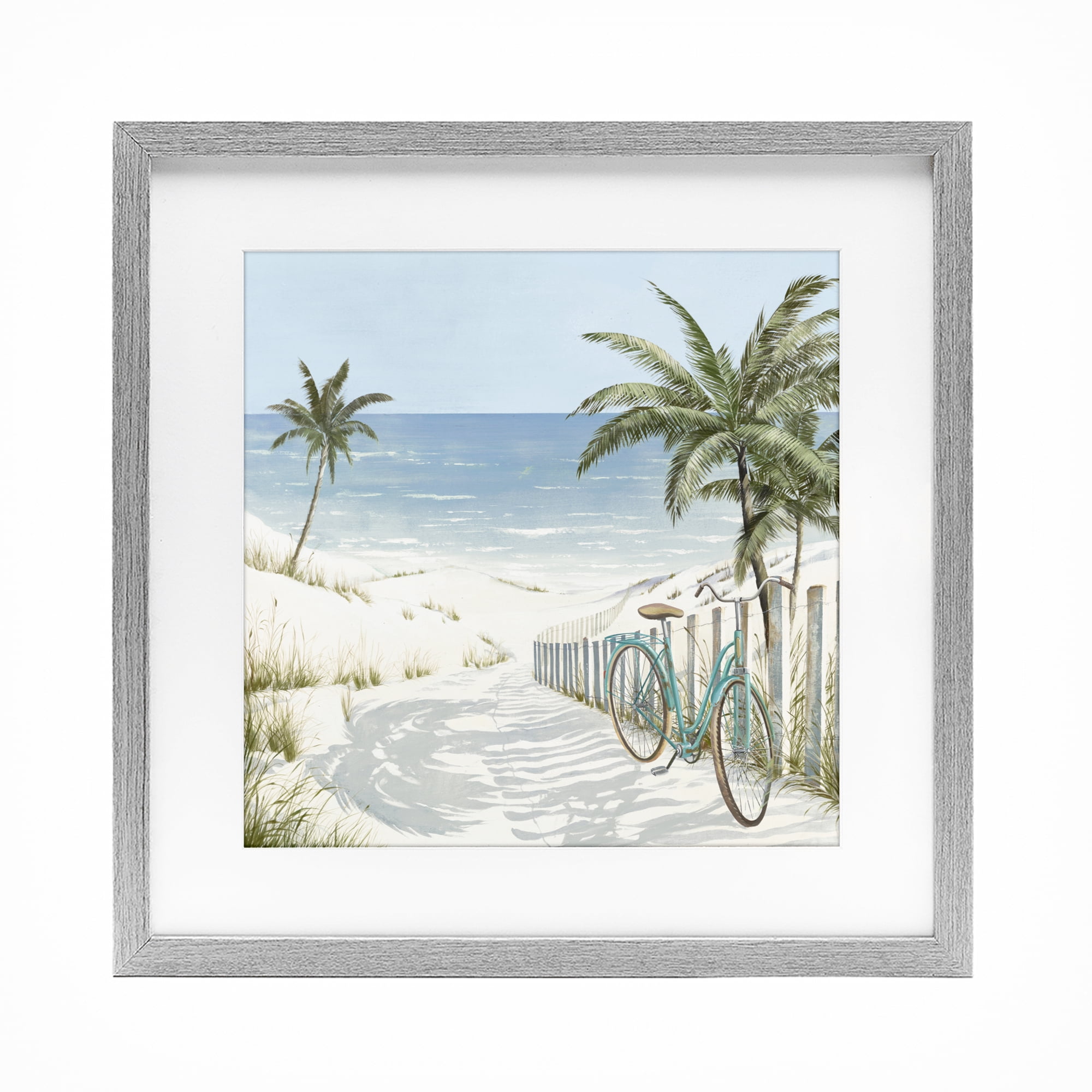 Stupell Industries Beach Bike Coastal Scene Gray Framed Print Under Glass, design by Lorenzo Collective