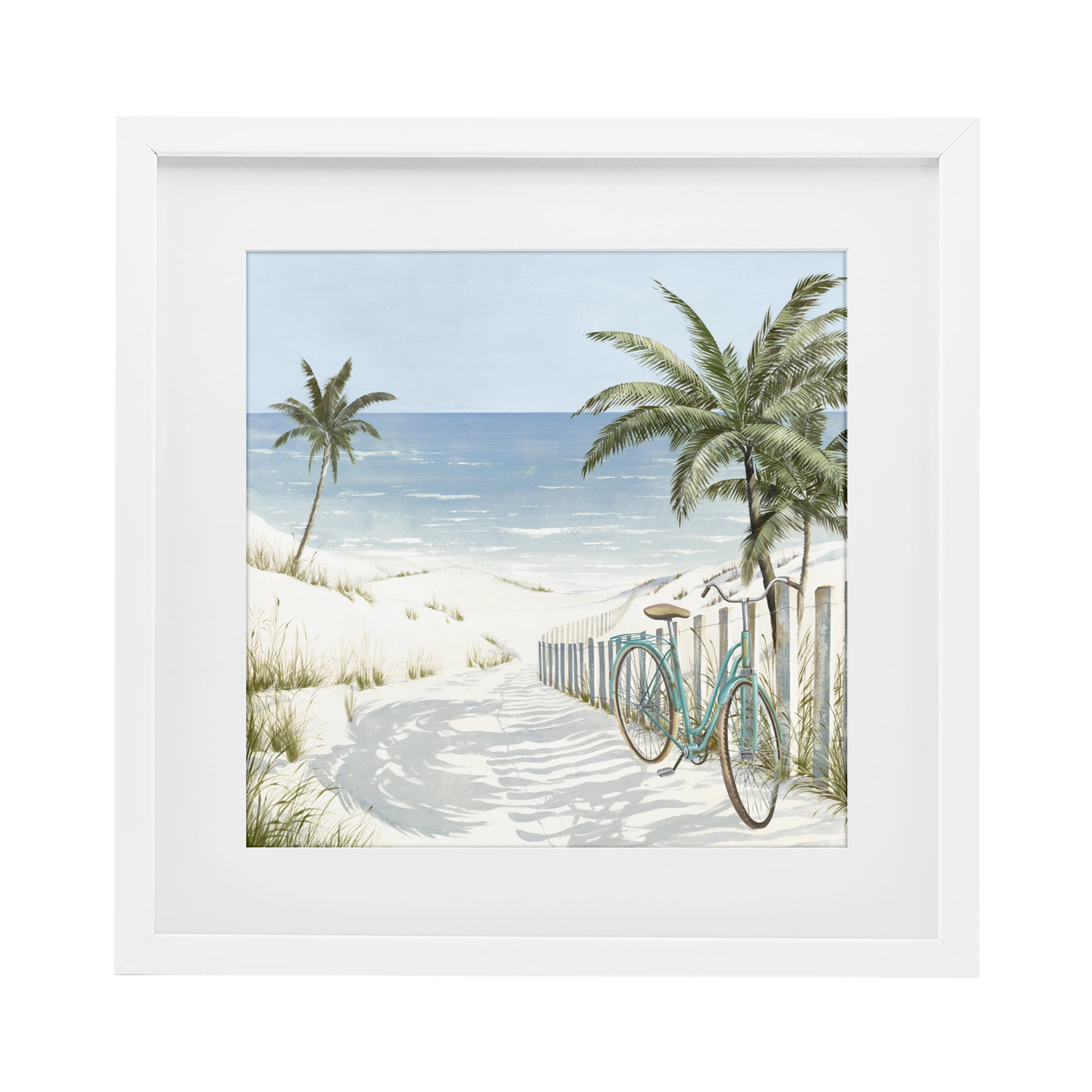 Stupell Industries Beach Bike Coastal Scene White Framed Print Under Glass, design by Lorenzo Collective