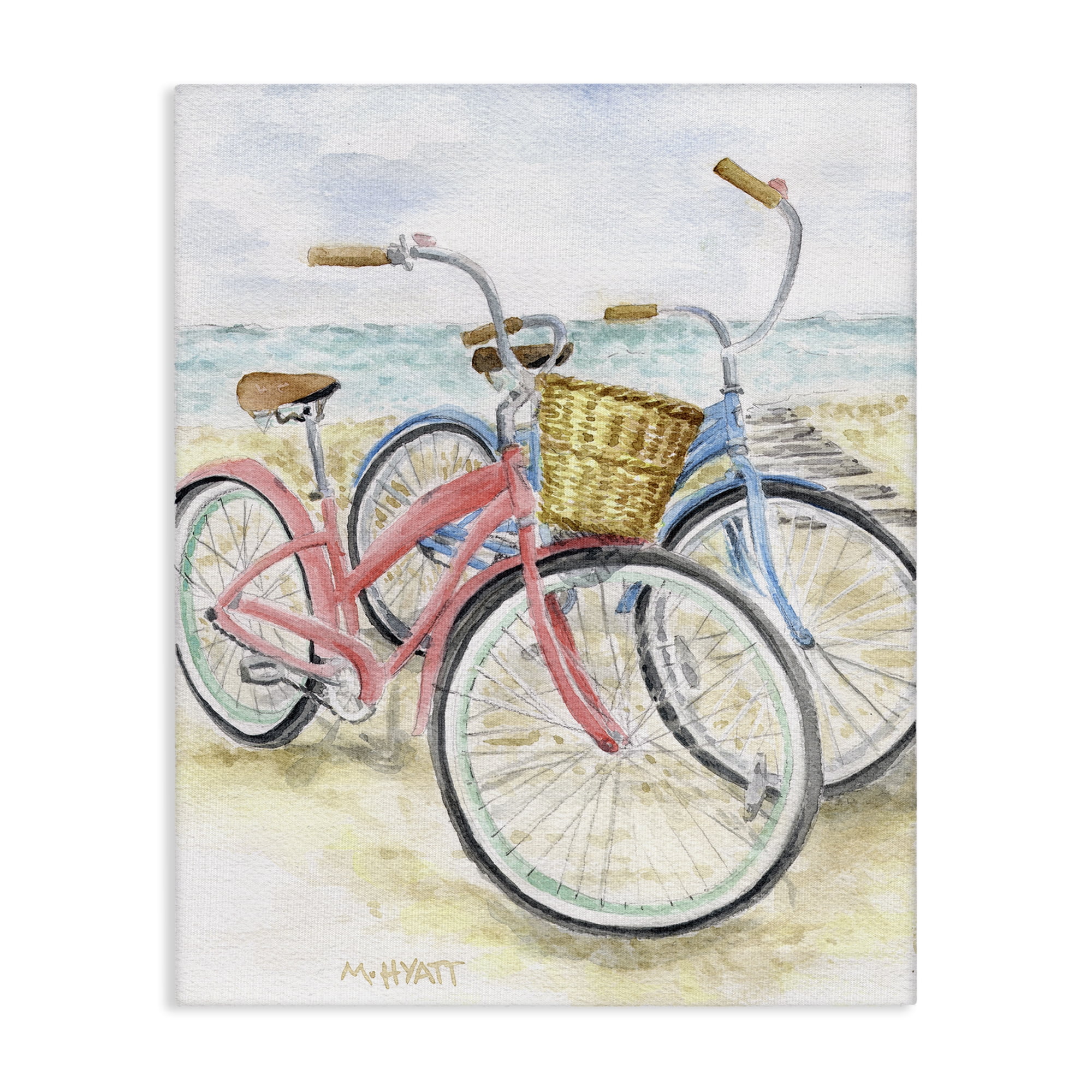 Stupell Industries Beach Bikes Parked Transportation Painting Gallery Wrapped Canvas Art Print Wall Art, 36 x 48