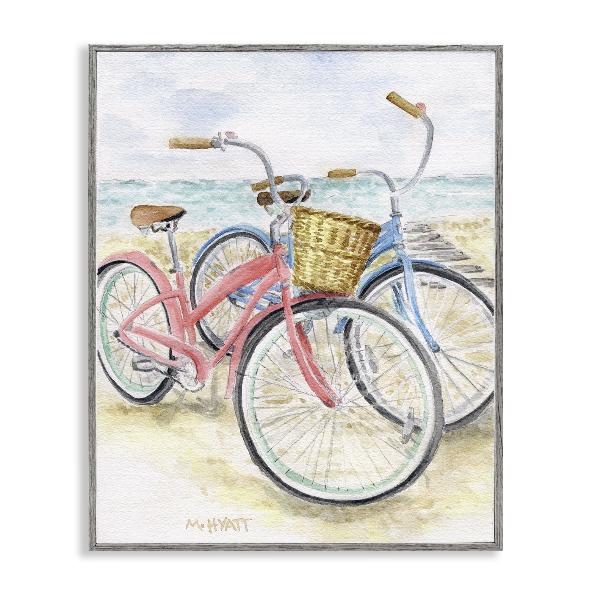 Stupell Industries Beach Bikes Parked Transportation Painting Gray Framed Art Print Wall Art, 24 x 30