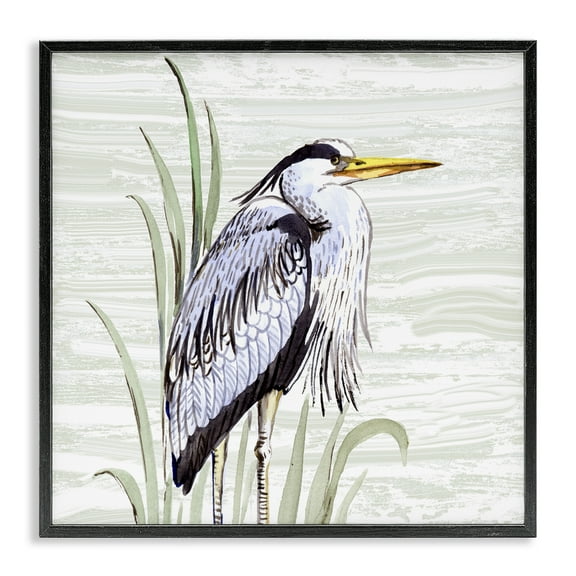 Stupell Industries Beach Bird Elegant Heron Animals Painting Black Framed Art Print Wall Art, 12 x 12