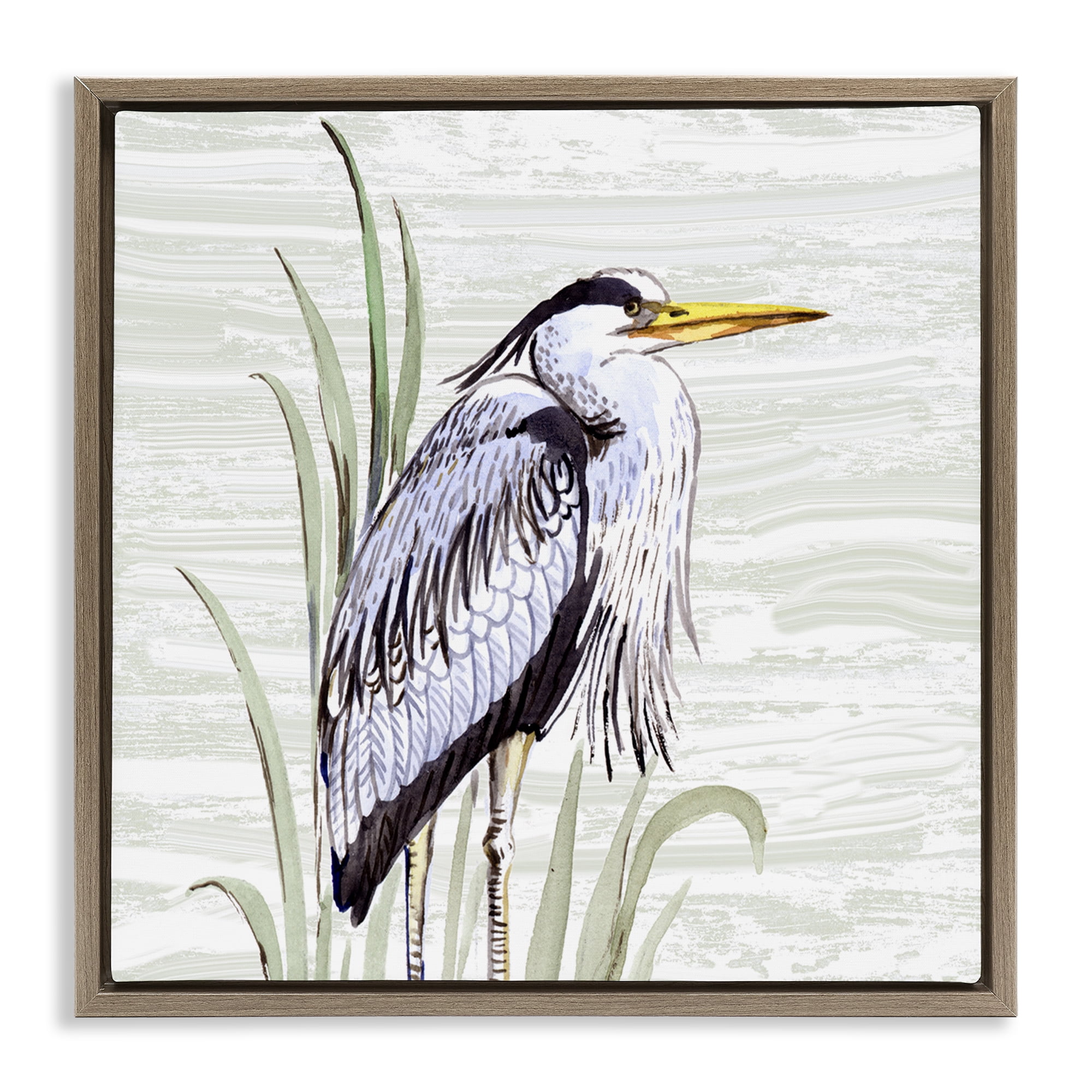 Stupell Industries Beach Bird Elegant Heron Animals Painting Brown Floater Framed Canvas Art Print Wall Art, 18 x 18