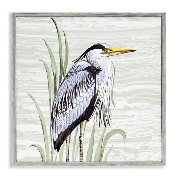Stupell Industries Beach Bird Elegant Heron Animals Painting Gray Framed Art Print Wall Art, 12 x 12