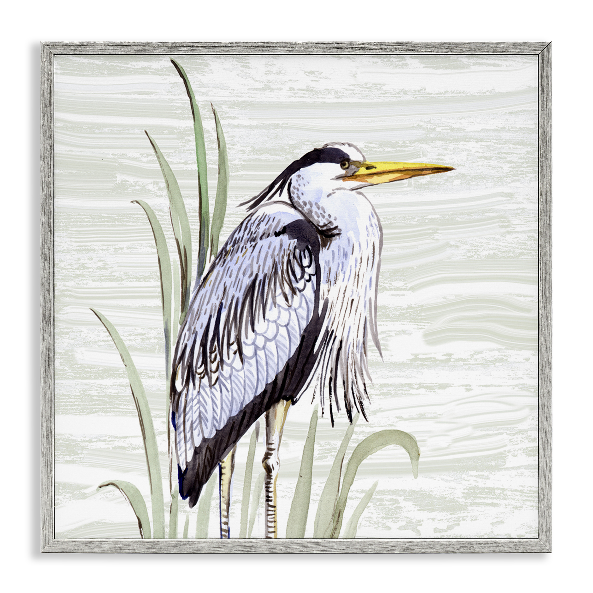 Stupell Industries Beach Bird Elegant Heron Animals Painting Gray Framed Art Print Wall Art, 24 x 24