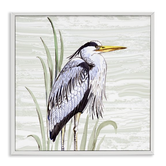 Stupell Industries Beach Bird Elegant Heron Animals Painting White Framed Art Print Wall Art, 12 x 12