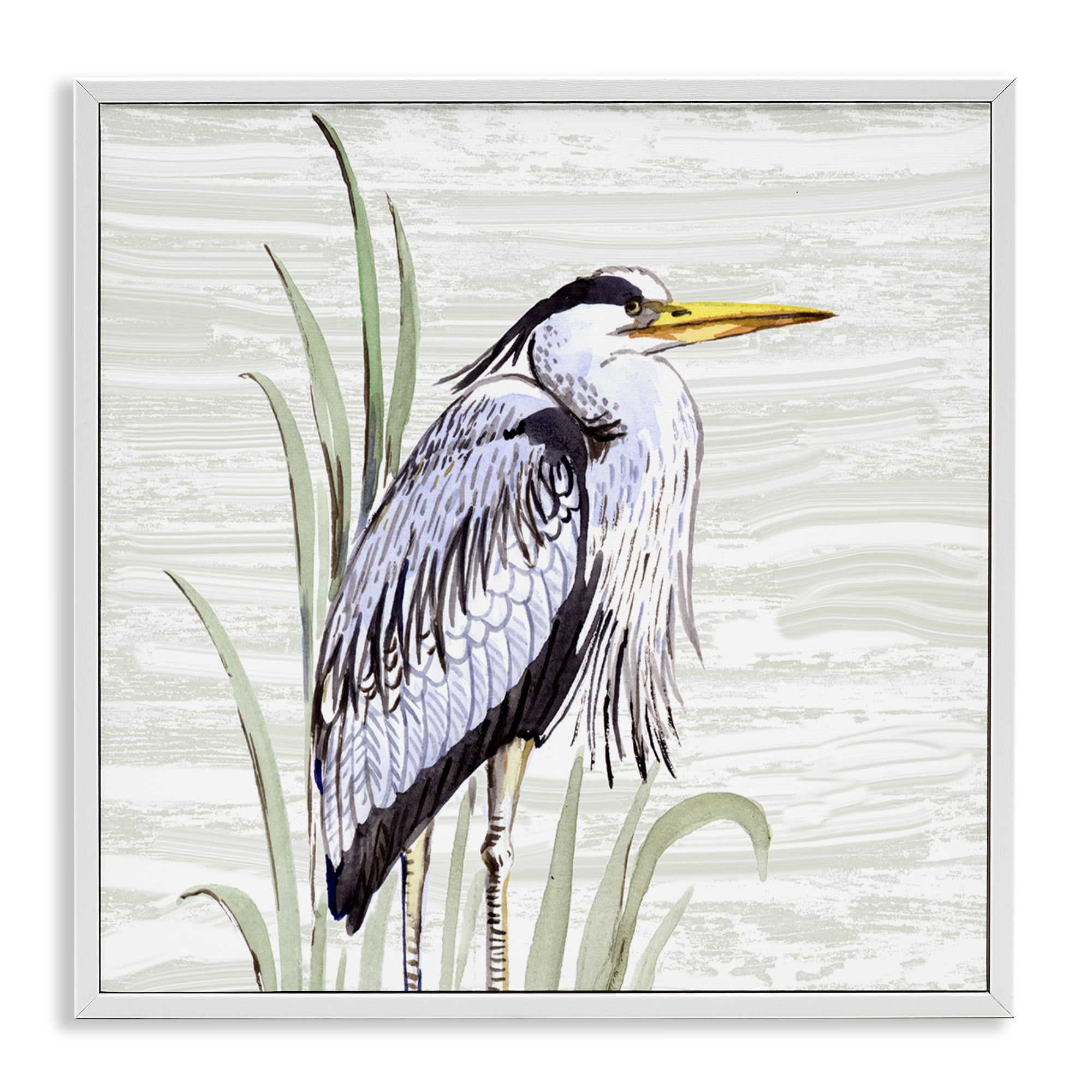 Stupell Industries Beach Bird Elegant Heron Animals Painting White Framed Art Print Wall Art, 17 x 17