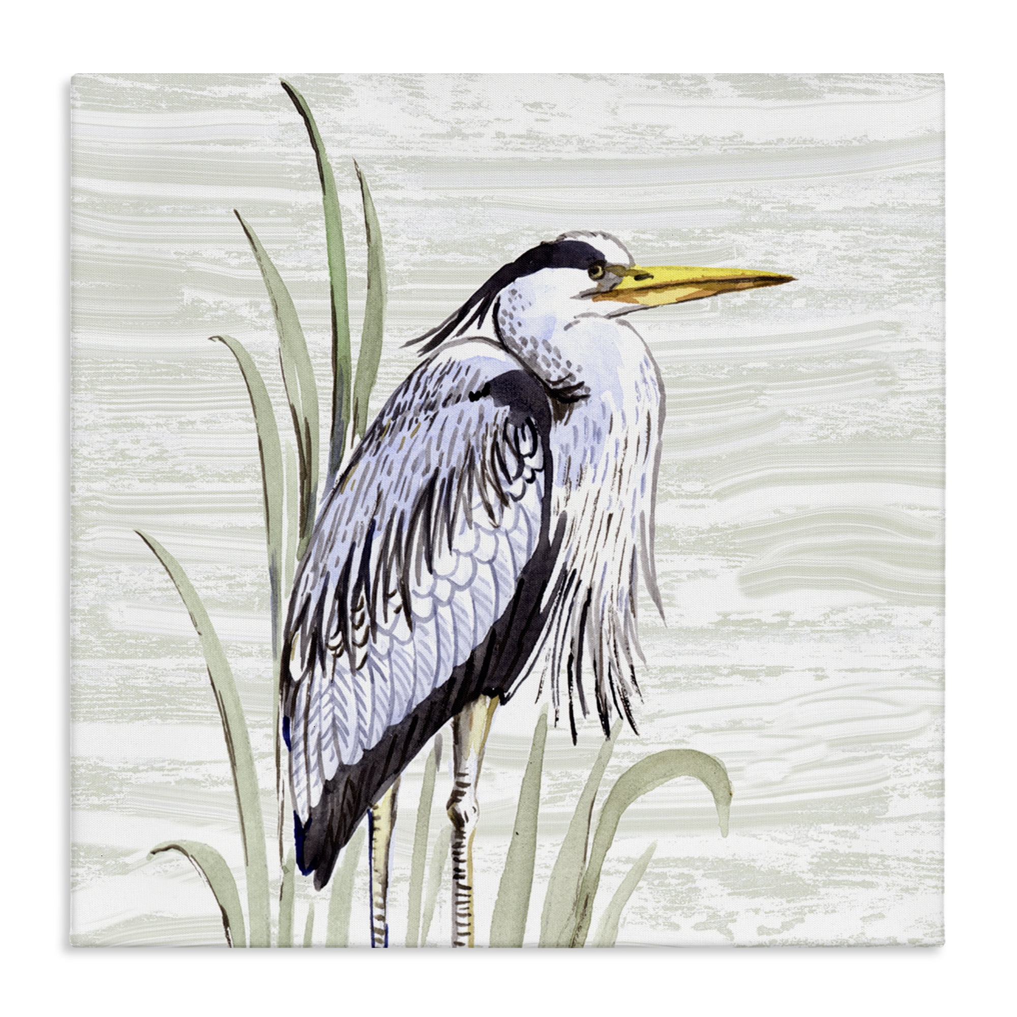 Stupell Industries Beach Bird Elegant Heron Animals Painting Wrapped Canvas Art Print Wall Art, 36 x 36