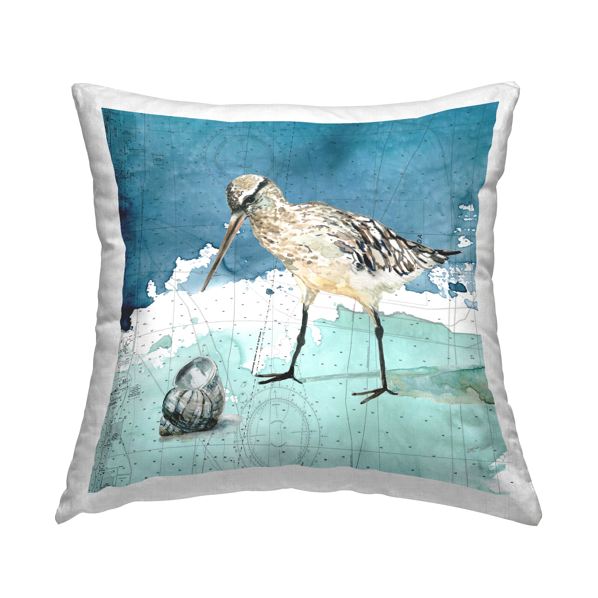 Stupell Industries Beach Bird Round Shell Ocean Coastal Map Blue,18 x 7 x 18 Decorative Pillows
