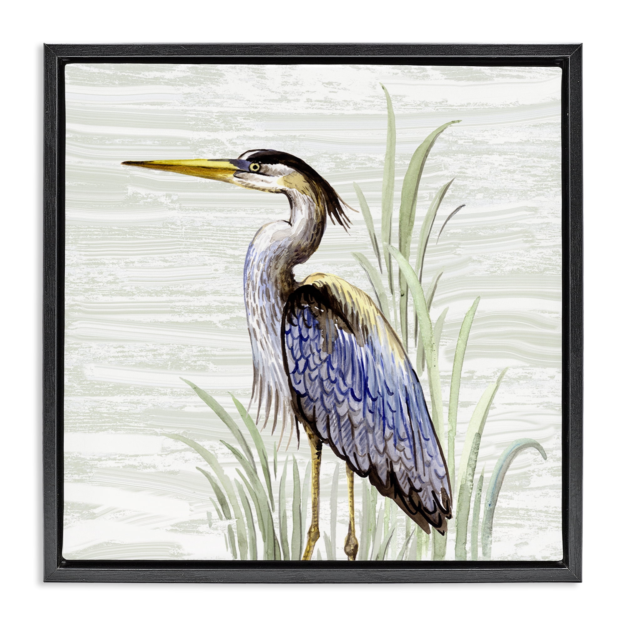 Stupell Industries Beach Bird Simple Heron Animals Painting Black Floater Framed Canvas Art Print Wall Art, 25 x 25