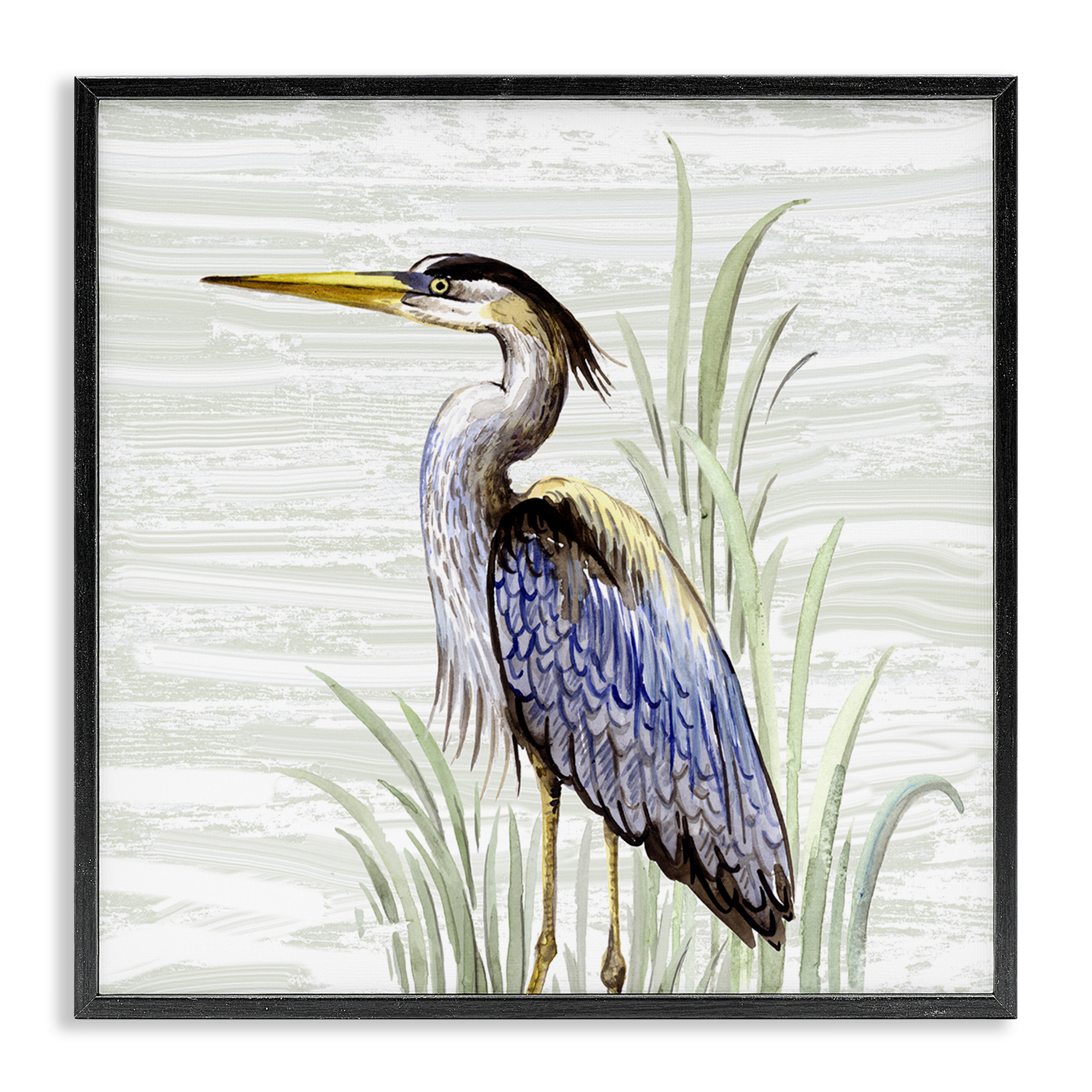 Stupell Industries Beach Bird Simple Heron Animals Painting Black Framed Art Print Wall Art, 12 x 12
