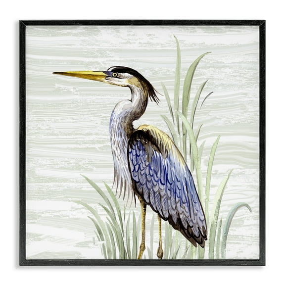 Stupell Industries Beach Bird Simple Heron Animals Painting Black Framed Art Print Wall Art, 12 x 12