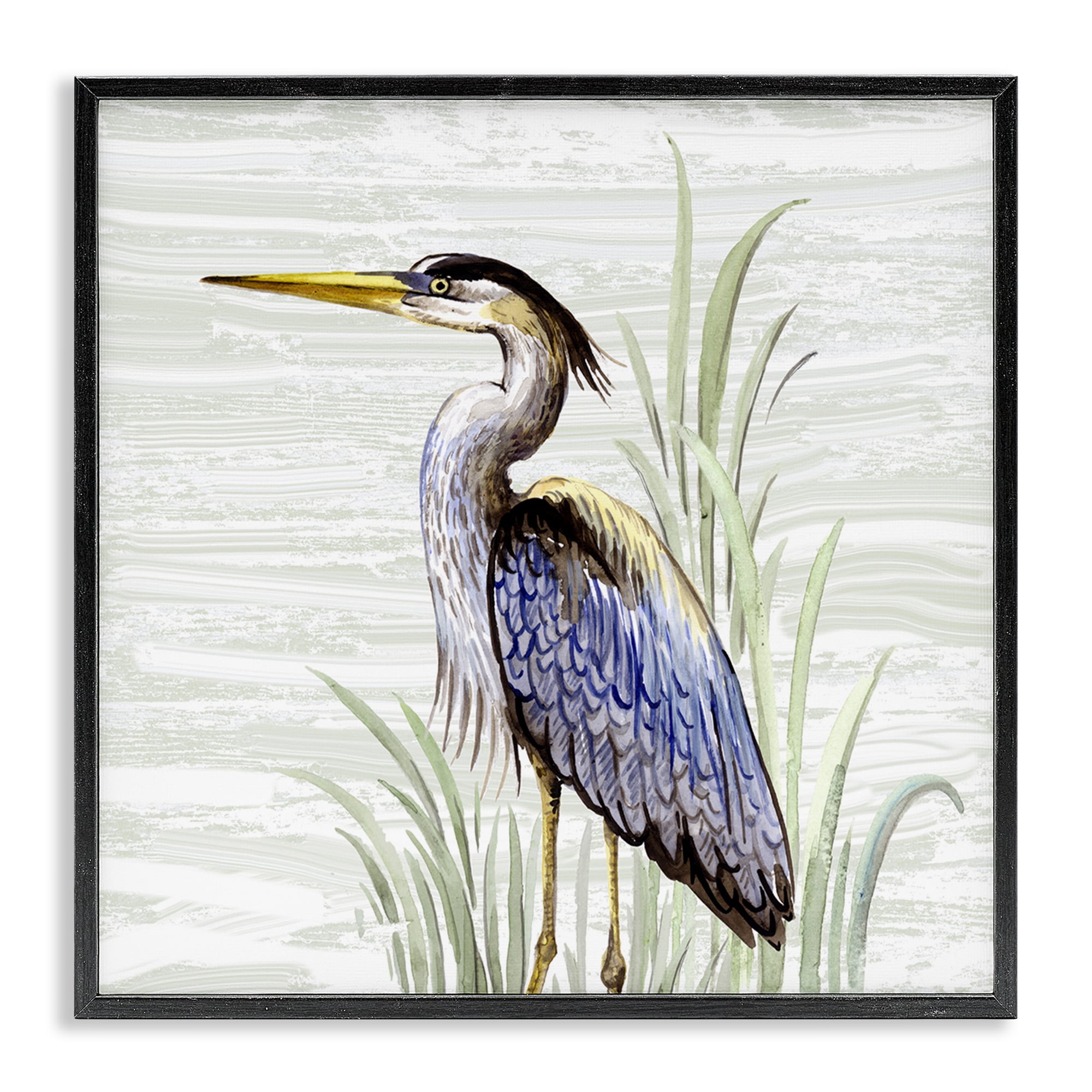Stupell Industries Beach Bird Simple Heron Animals Painting Black Framed Art Print Wall Art, 17 x 17