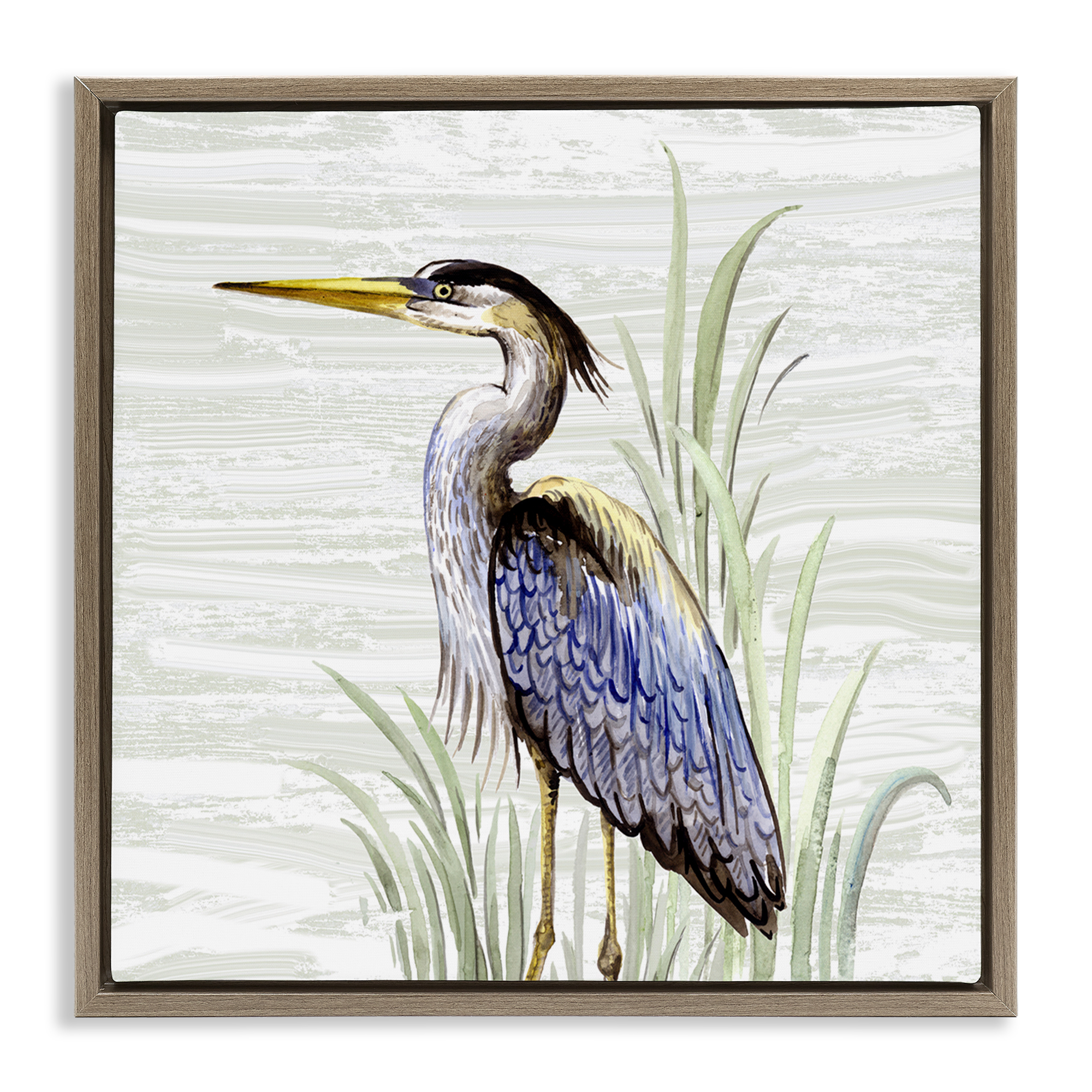 Stupell Industries Beach Bird Simple Heron Animals Painting Brown Floater Framed Canvas Art Print Wall Art, 18 x 18