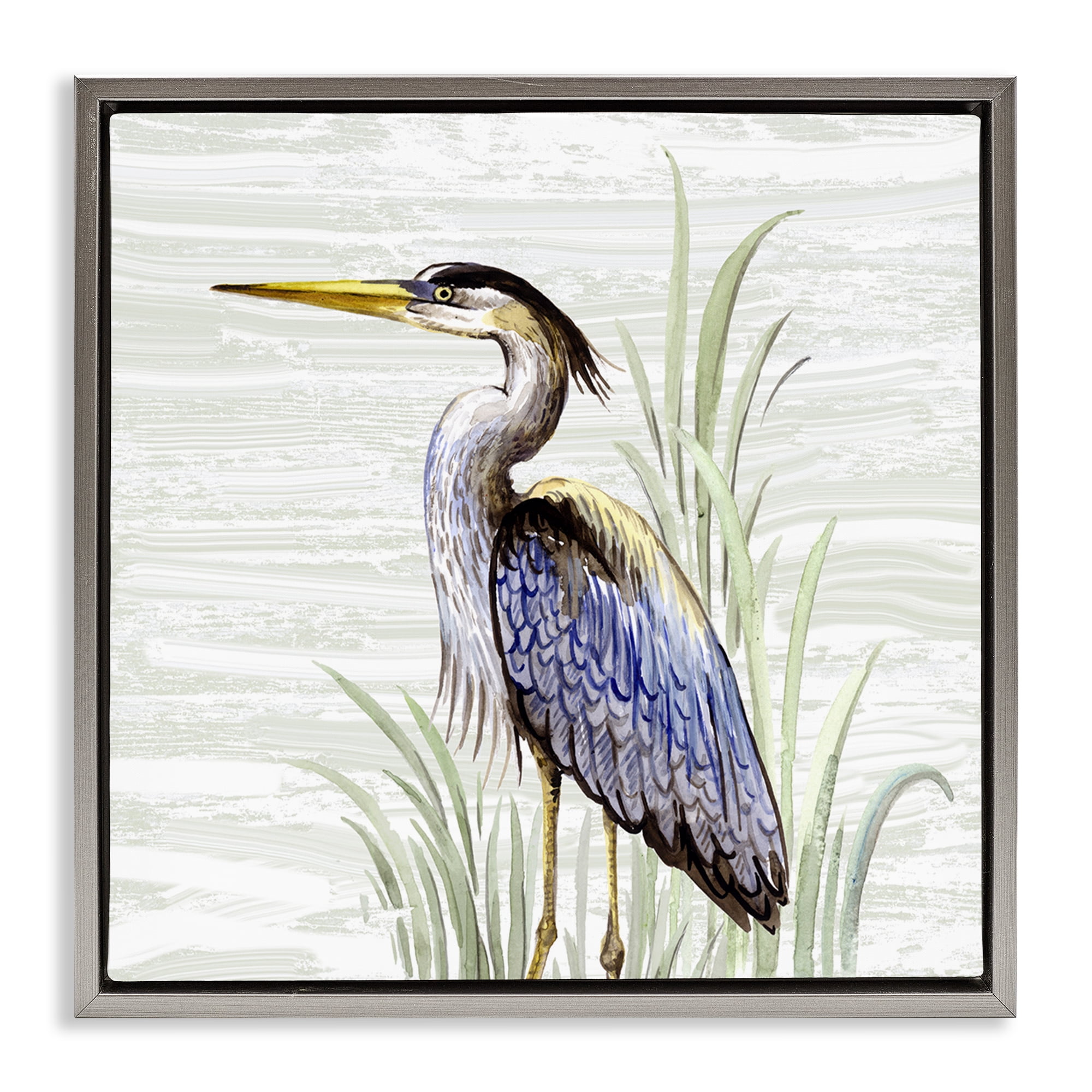 Stupell Industries Beach Bird Simple Heron Animals Painting Gray Floater Framed Canvas Art Print Wall Art, 18 x 18