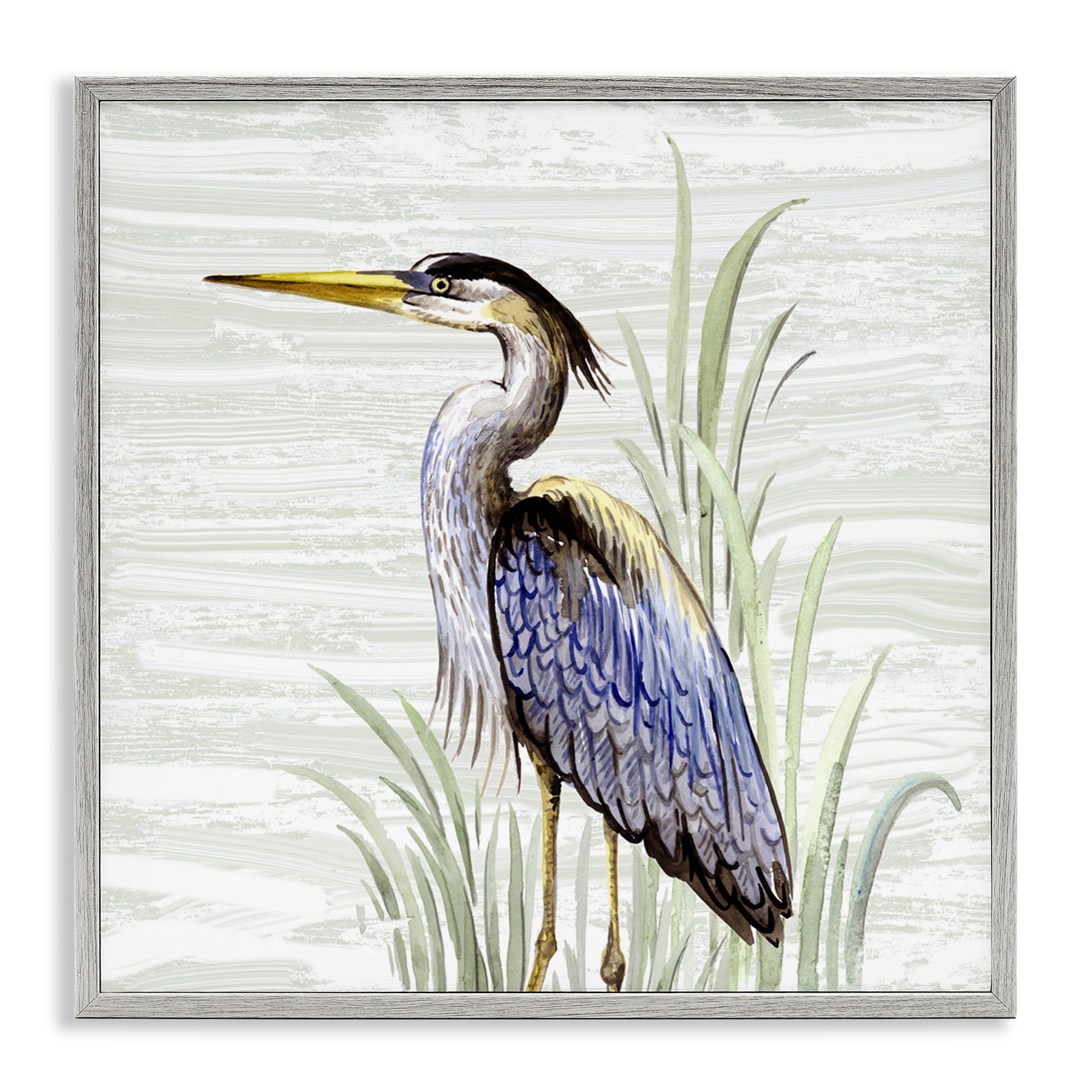 Stupell Industries Beach Bird Simple Heron Animals Painting Gray Framed Art Print Wall Art, 12 x 12