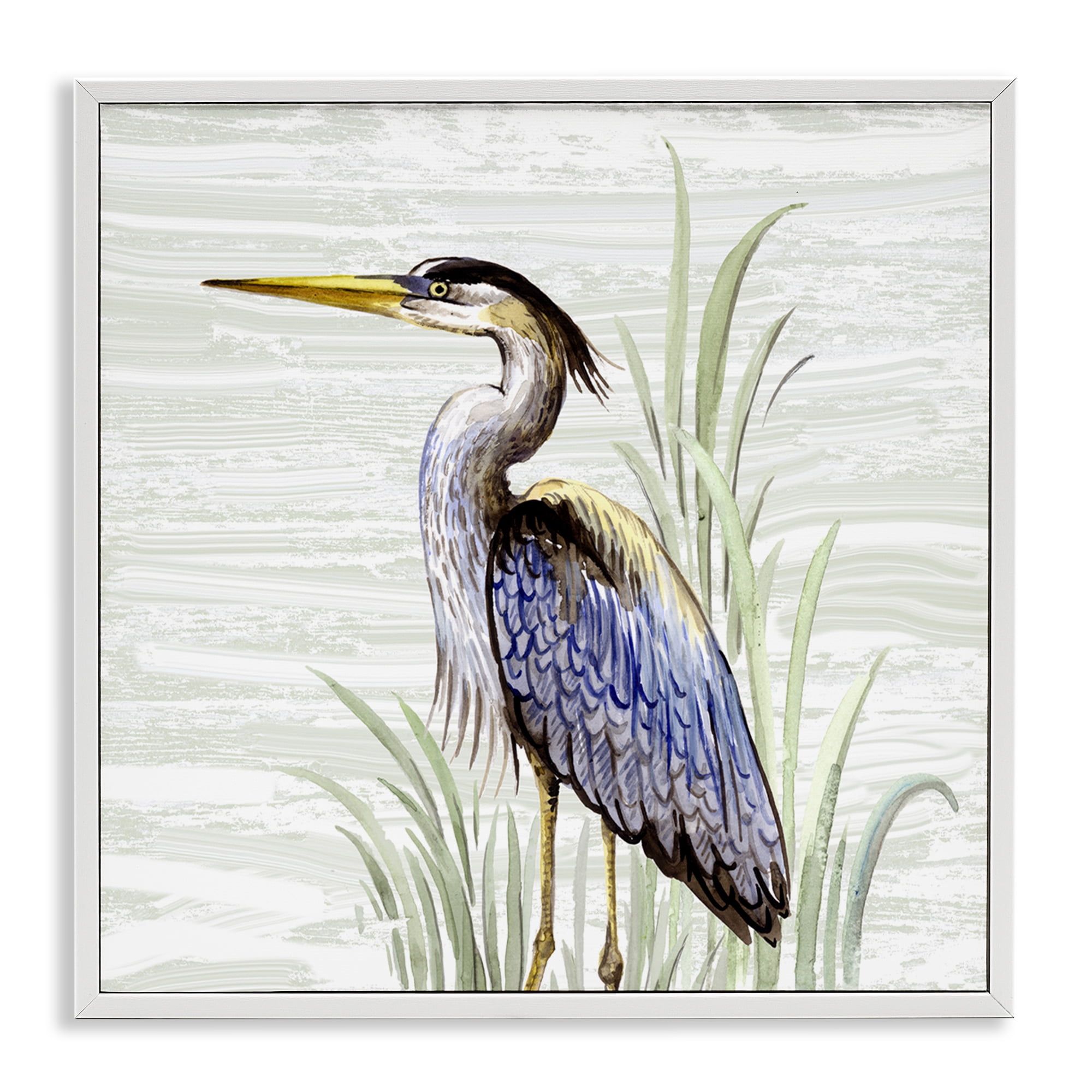 Stupell Industries Beach Bird Simple Heron Animals Painting White Framed Art Print Wall Art, 12 x 12