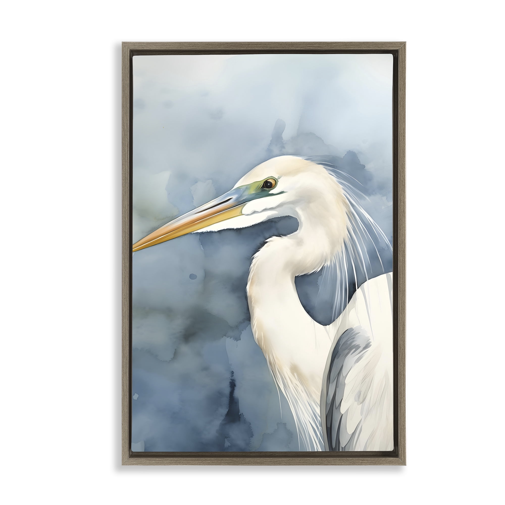 Stupell Industries Beach Bird on Blue Animals & Insects Painting Brown Floater Framed Canvas Art Print Wall Art, 17 x 25