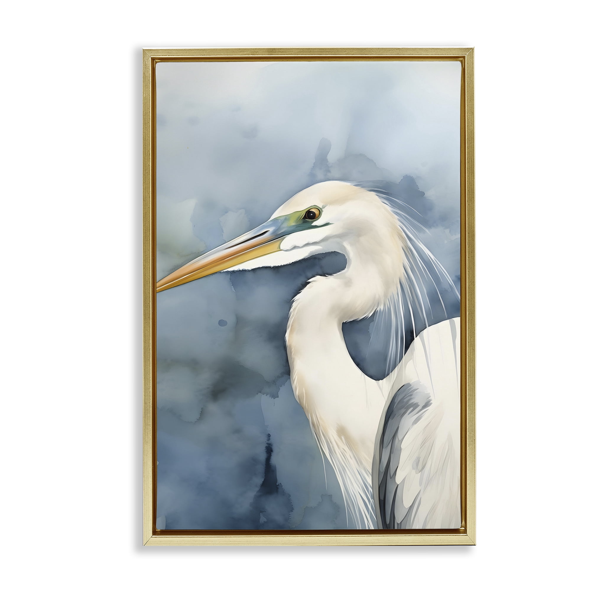 Stupell Industries Beach Bird on Blue Animals & Insects Painting Gold Floater Framed Canvas Art Print Wall Art, 21 x 31