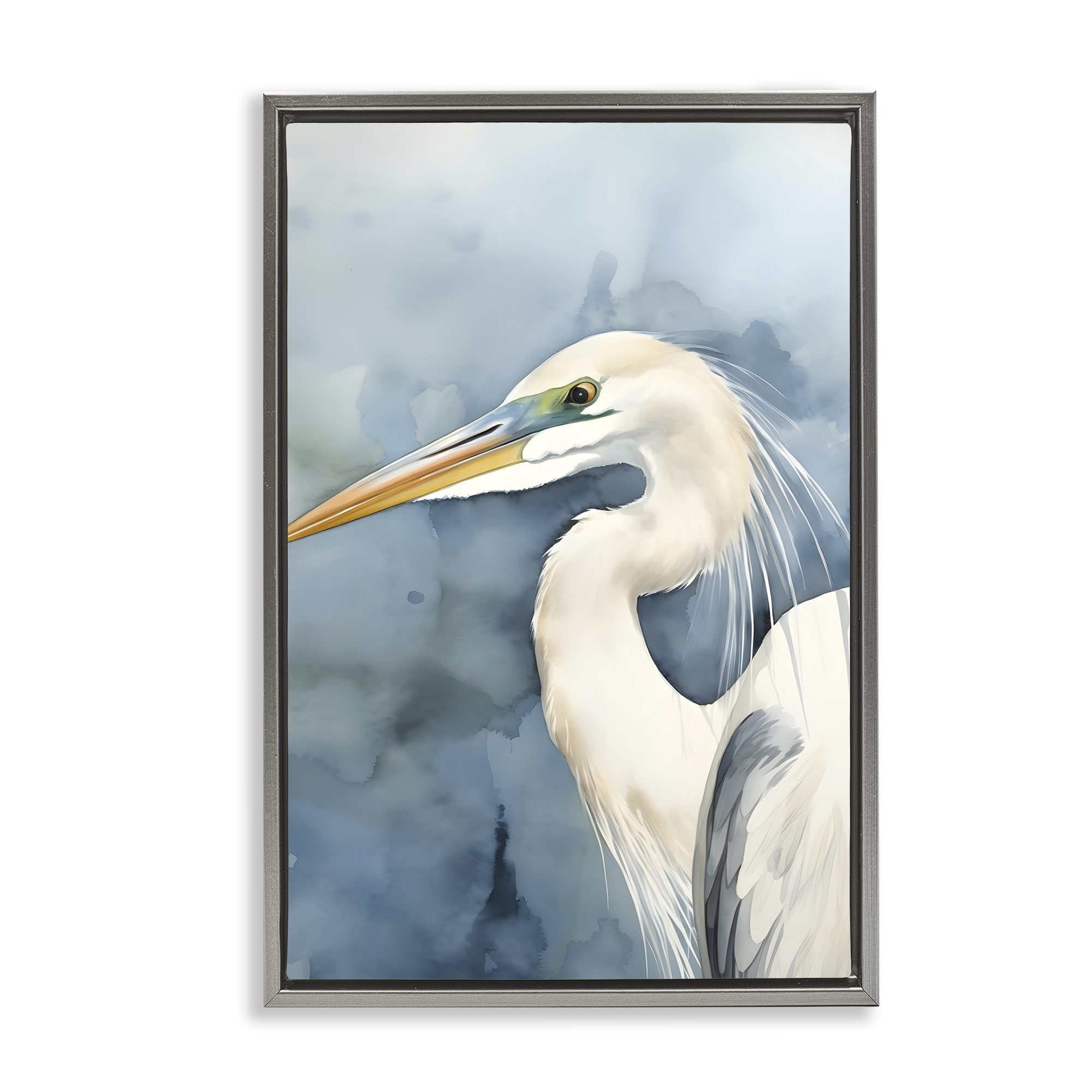 Stupell Industries Beach Bird on Blue Animals & Insects Painting Gray Floater Framed Canvas Art Print Wall Art, 21 x 31