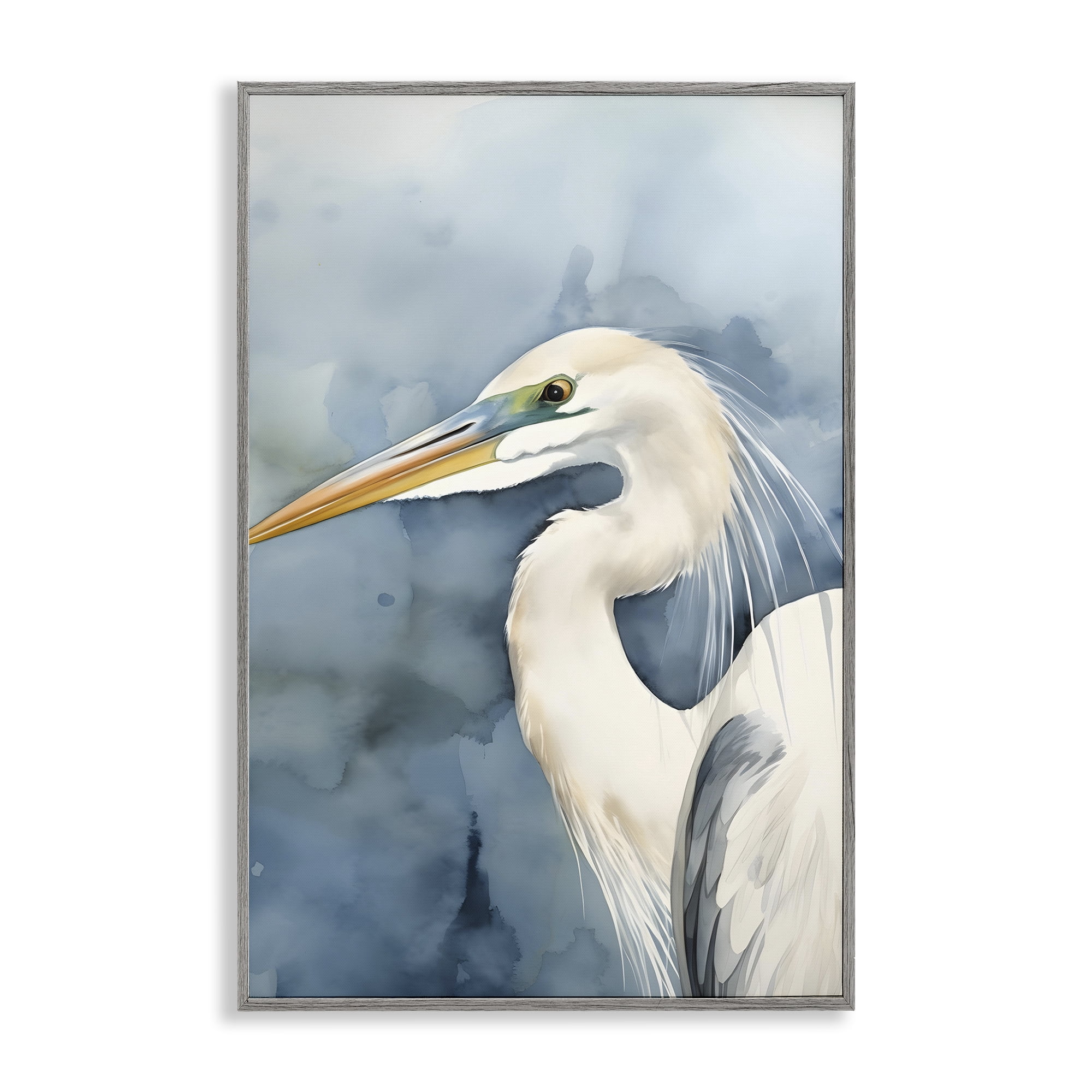 Stupell Industries Beach Bird on Blue Animals & Insects Painting Gray Framed Art Print Wall Art, 16 x 24