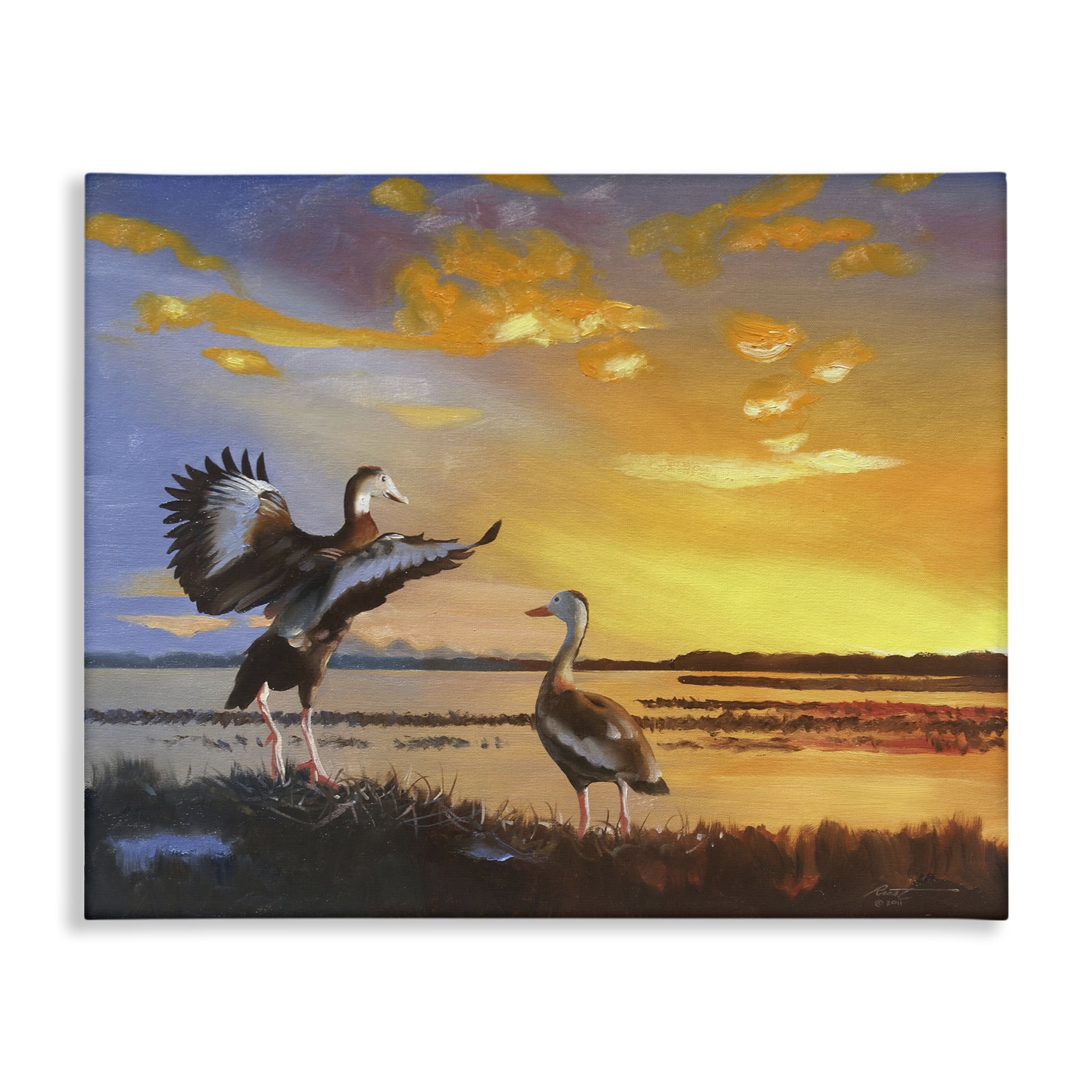 Stupell Industries Beach Birds at Sunset Animals & Insects Painting Gallery Wrapped Canvas Art Print Wall Art, 48 x 36