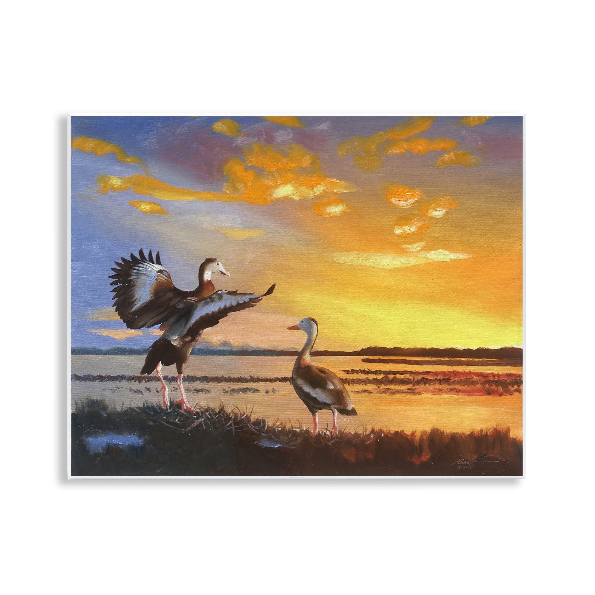 Sunset Beach Birds Painting on MDF Wood, 14 x 11