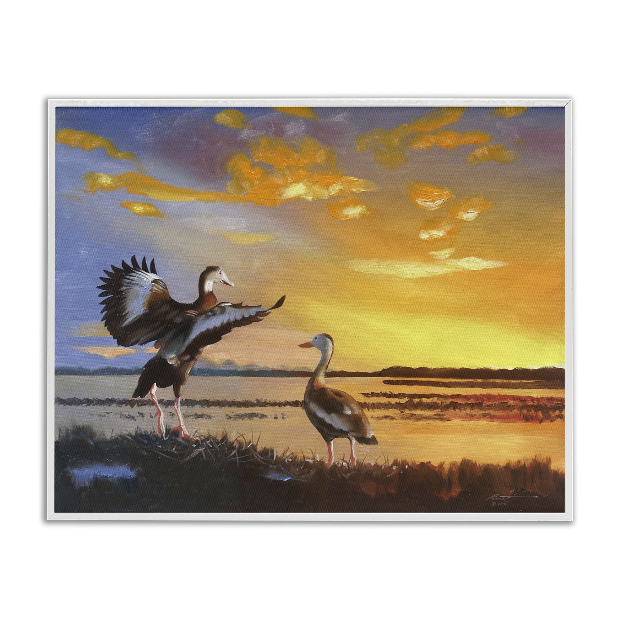 Stupell Industries Beach Birds at Sunset Animals & Insects Painting White Framed Art Print Wall Art, 20 x 16