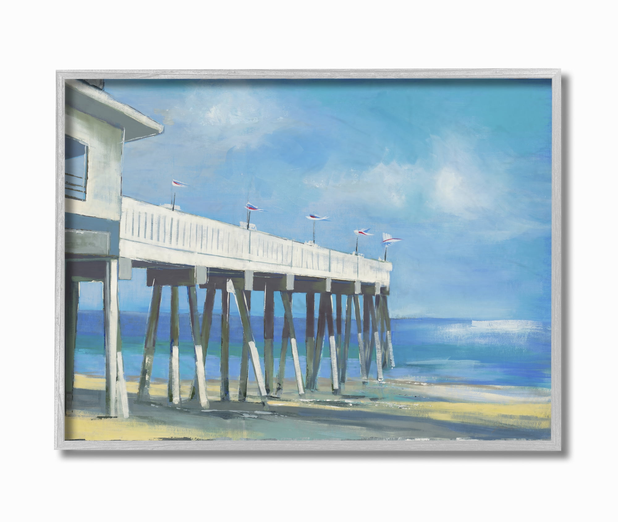 Stupell Industries Beach Boardwalk Ocean Blue Landscape Painting Framed Wall Art by Third and Wall