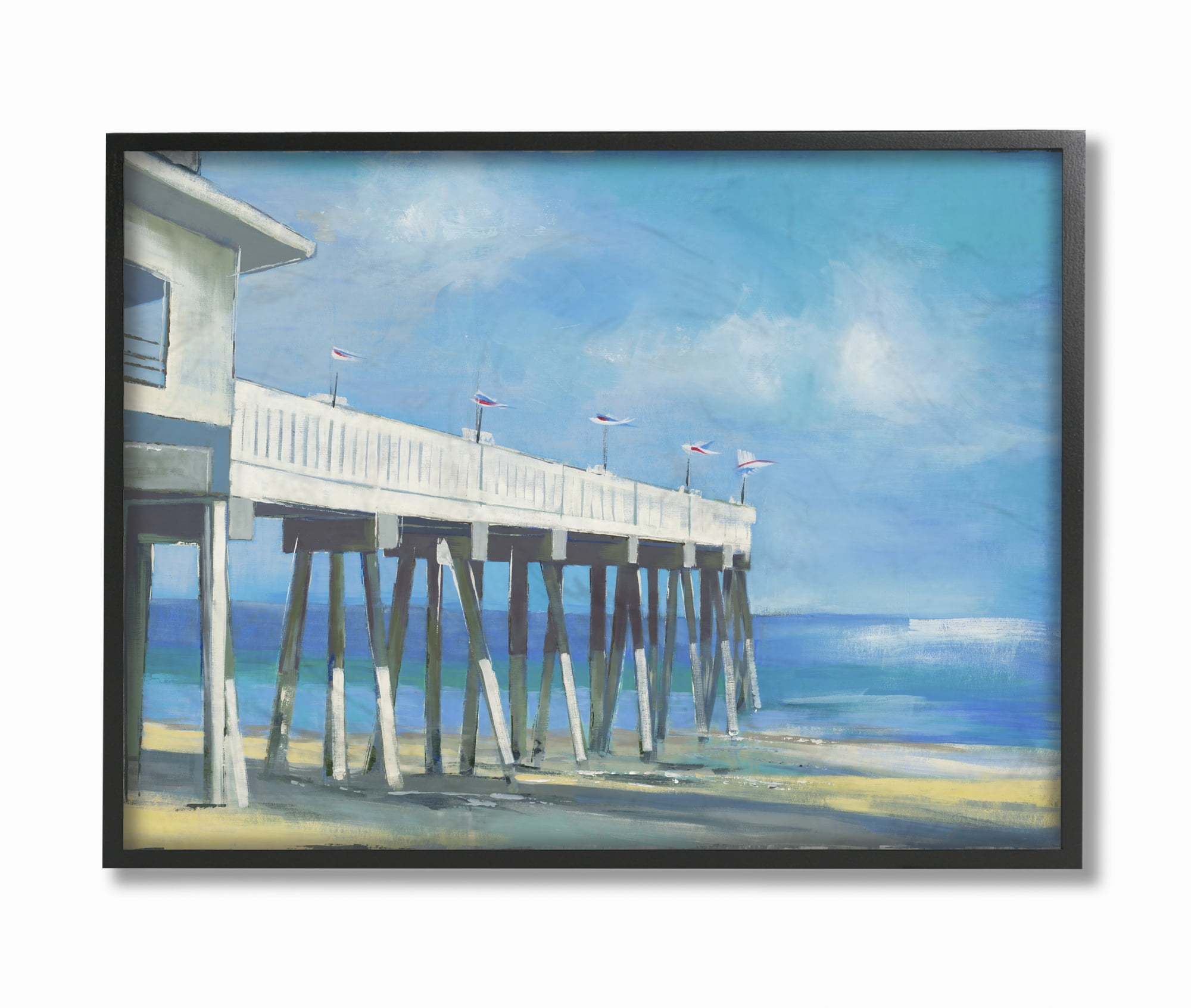 Stupell Industries Beach Boardwalk Ocean Blue Landscape Painting Framed Wall Art by Third and Wall