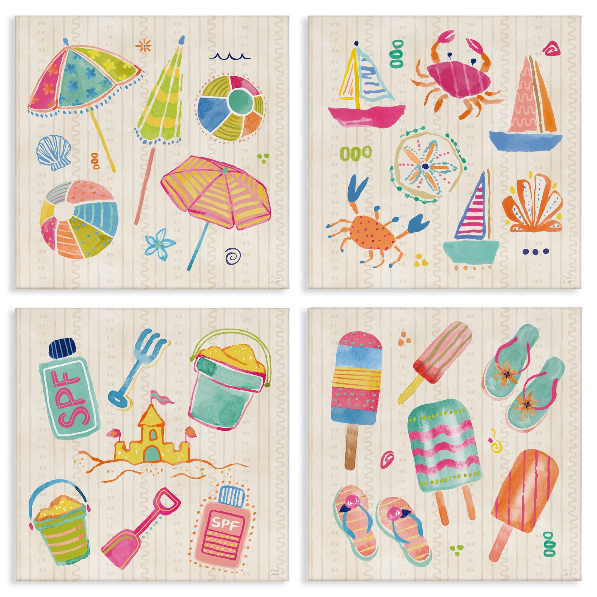 Stupell Industries Beach & Boats Collection 4 Piece Canvas Wall Art Set, design by Dina June