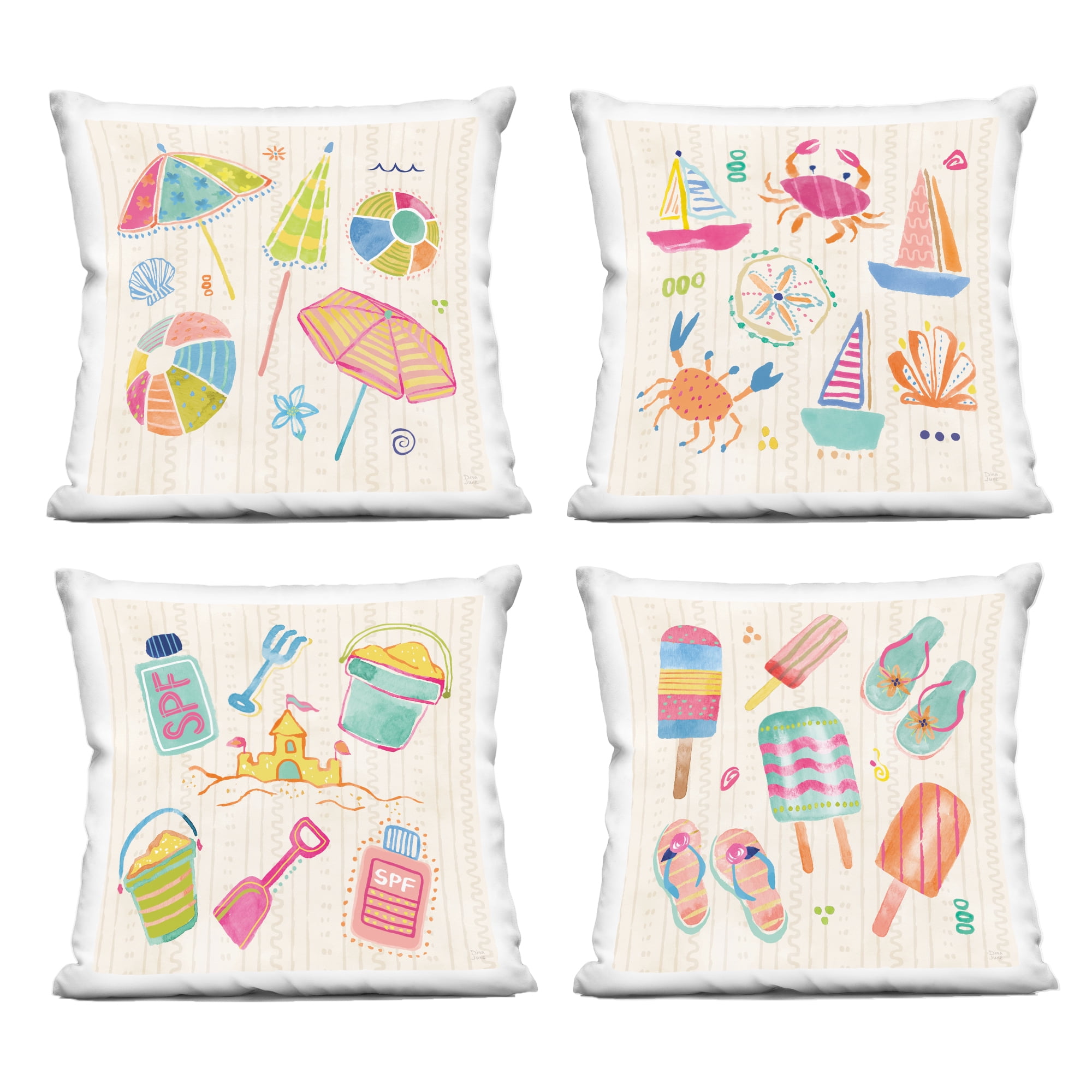 Stupell Industries Beach & Boats Collection 4 Piece Decorative Printed Throw Pillow Set, design by Dina June, 18 x 7 x 18