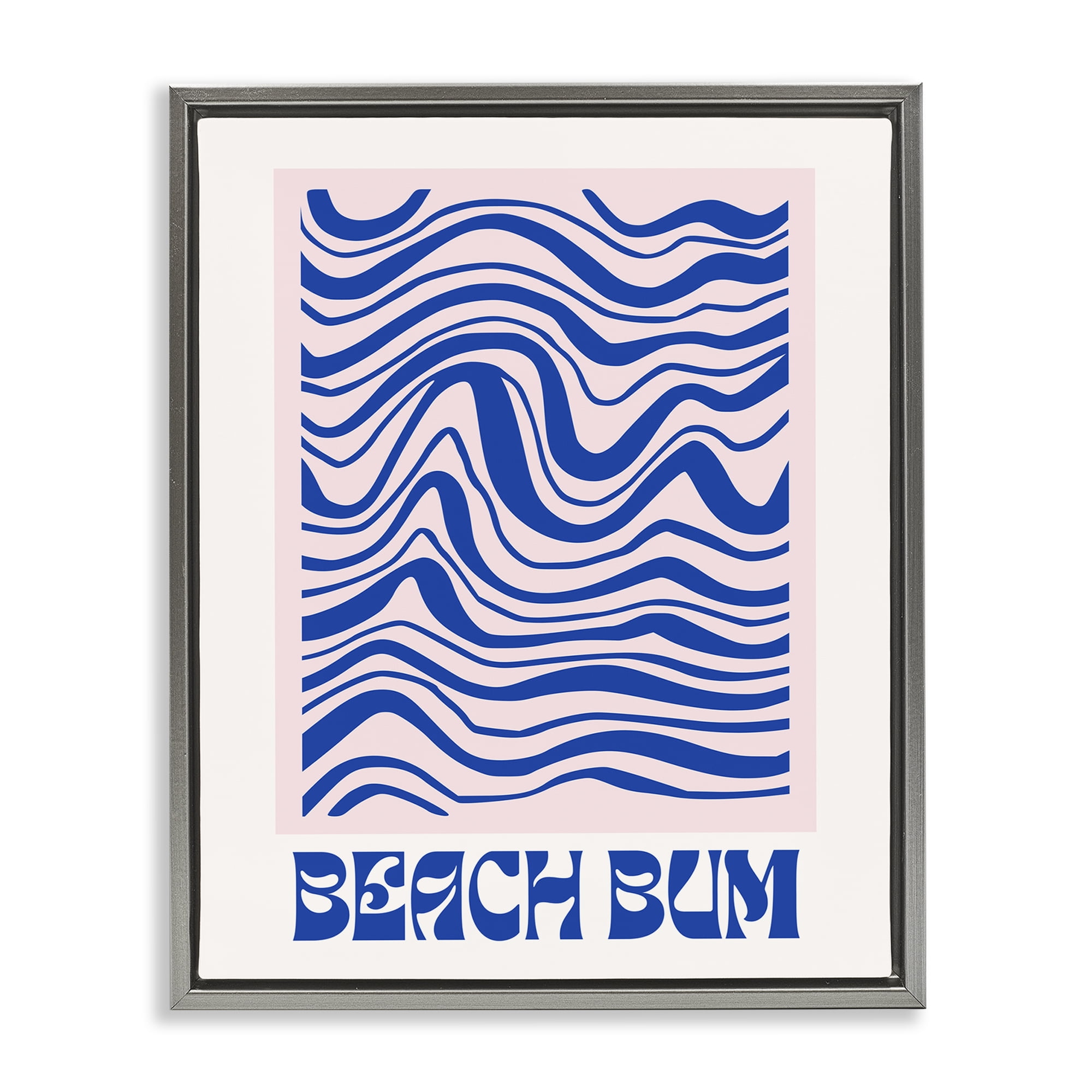 Stupell Industries Beach Bum Abstract Waves Text & Numbers Painting Gray Floater Framed Canvas Art Print Wall Art, 17 x 21