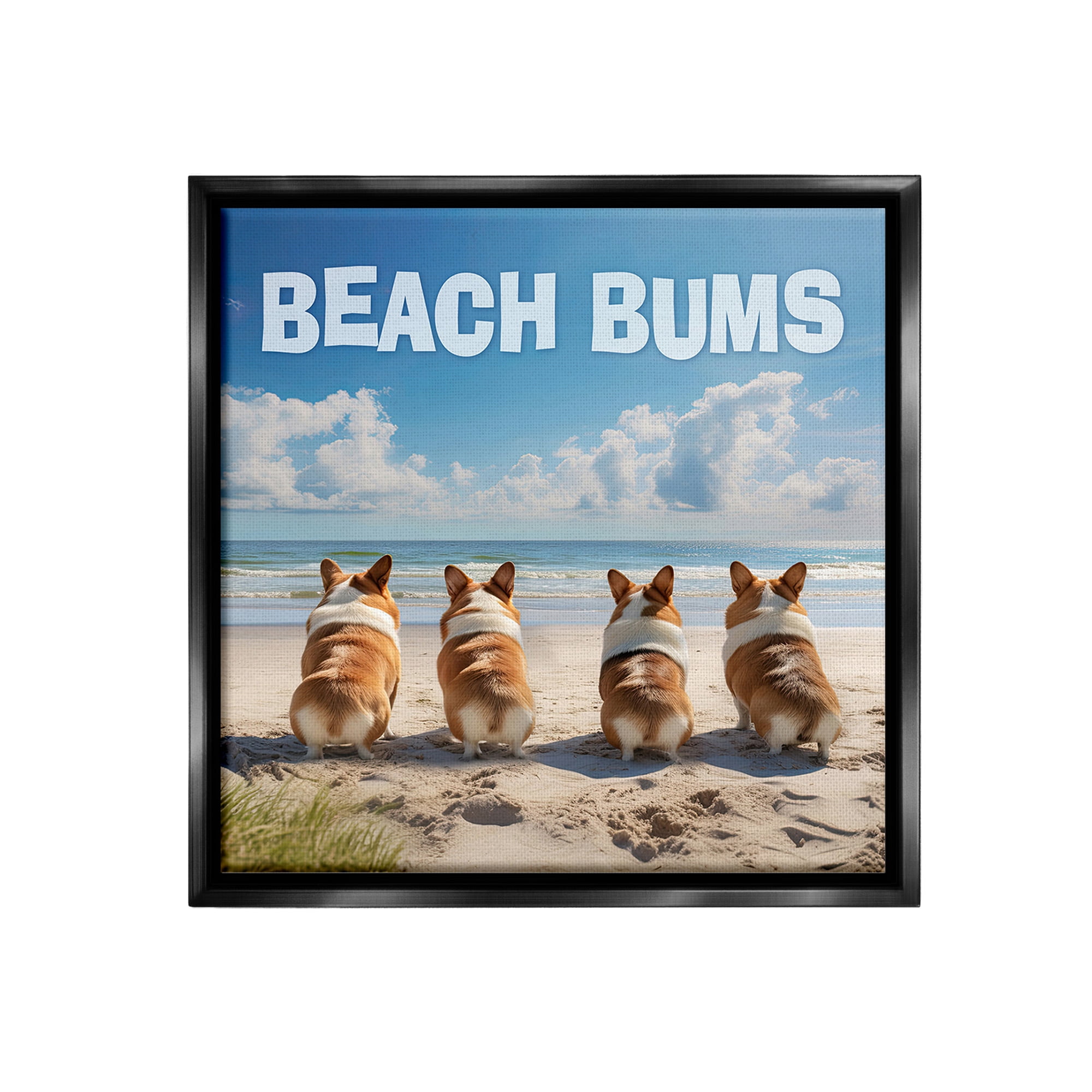 Stupell Industries Beach Bums Corgis Animals & Insects Painting Black Floater Framed Canvas Art Print Wall Art, 25 x 25