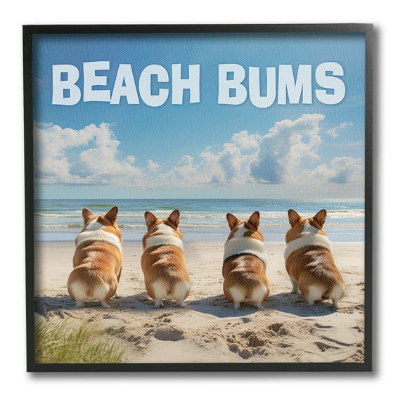 Stupell Industries Beach Bums Corgis Animals & Insects Painting Black Framed Art Print Wall Art, 12 x 12