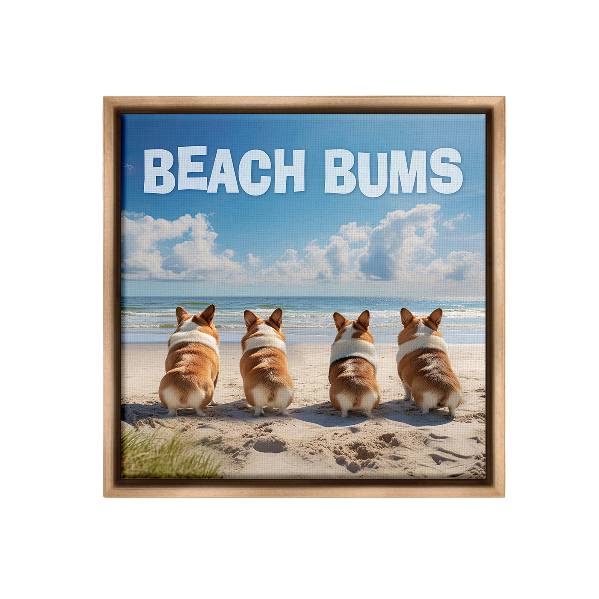 Stupell Industries Beach Bums Corgis Animals & Insects Painting Brown Floater Framed Canvas Art Print Wall Art, 25 x 25