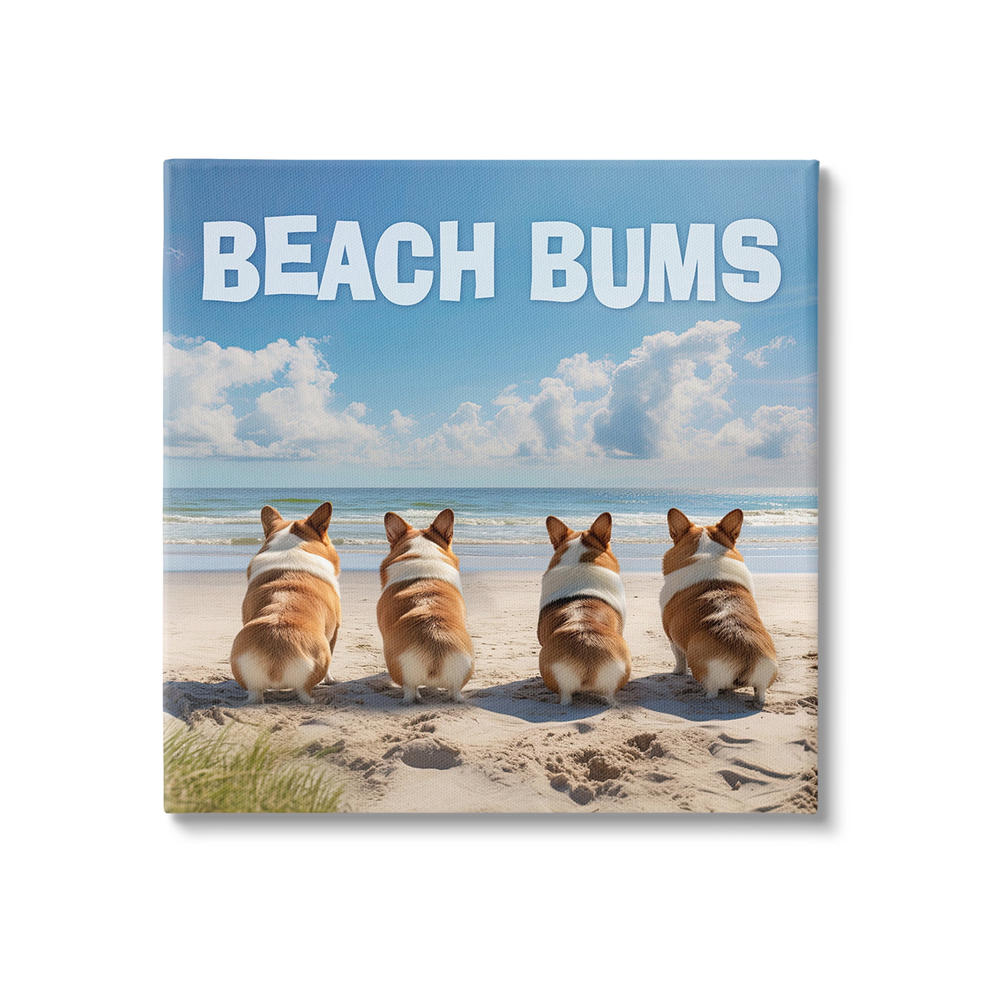Stupell Industries Beach Bums Corgis Animals & Insects Painting Gallery Wrapped Canvas Art Print Wall Art, 30 x 30