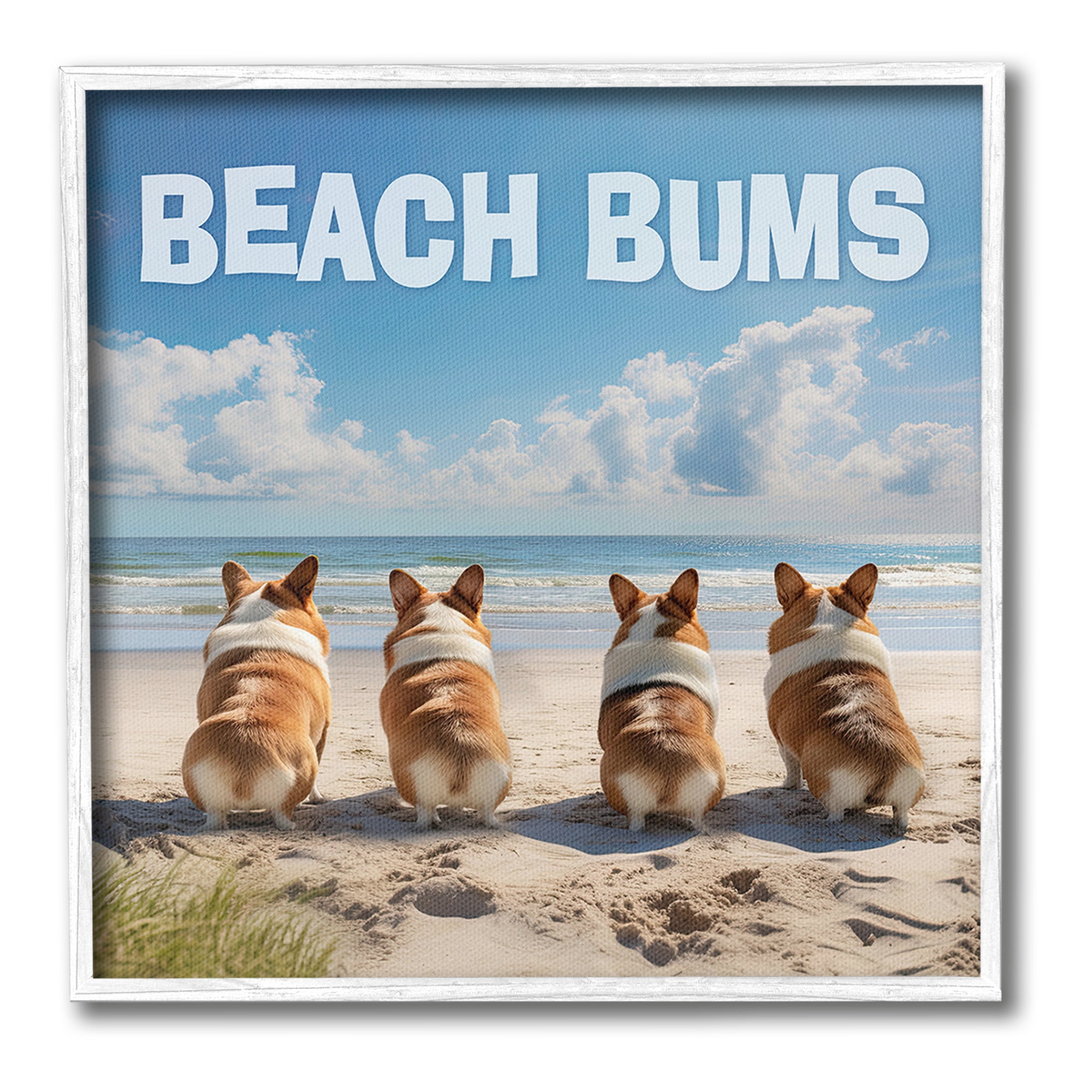 Stupell Industries Beach Bums Corgis Animals & Insects Painting White Framed Art Print Wall Art, 12 x 12