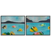 Stupell Industries Beach Buoys in Sea Nautical & Beach Painting Black Framed Art Print Wall Art, 14 x 11, Set of 2
