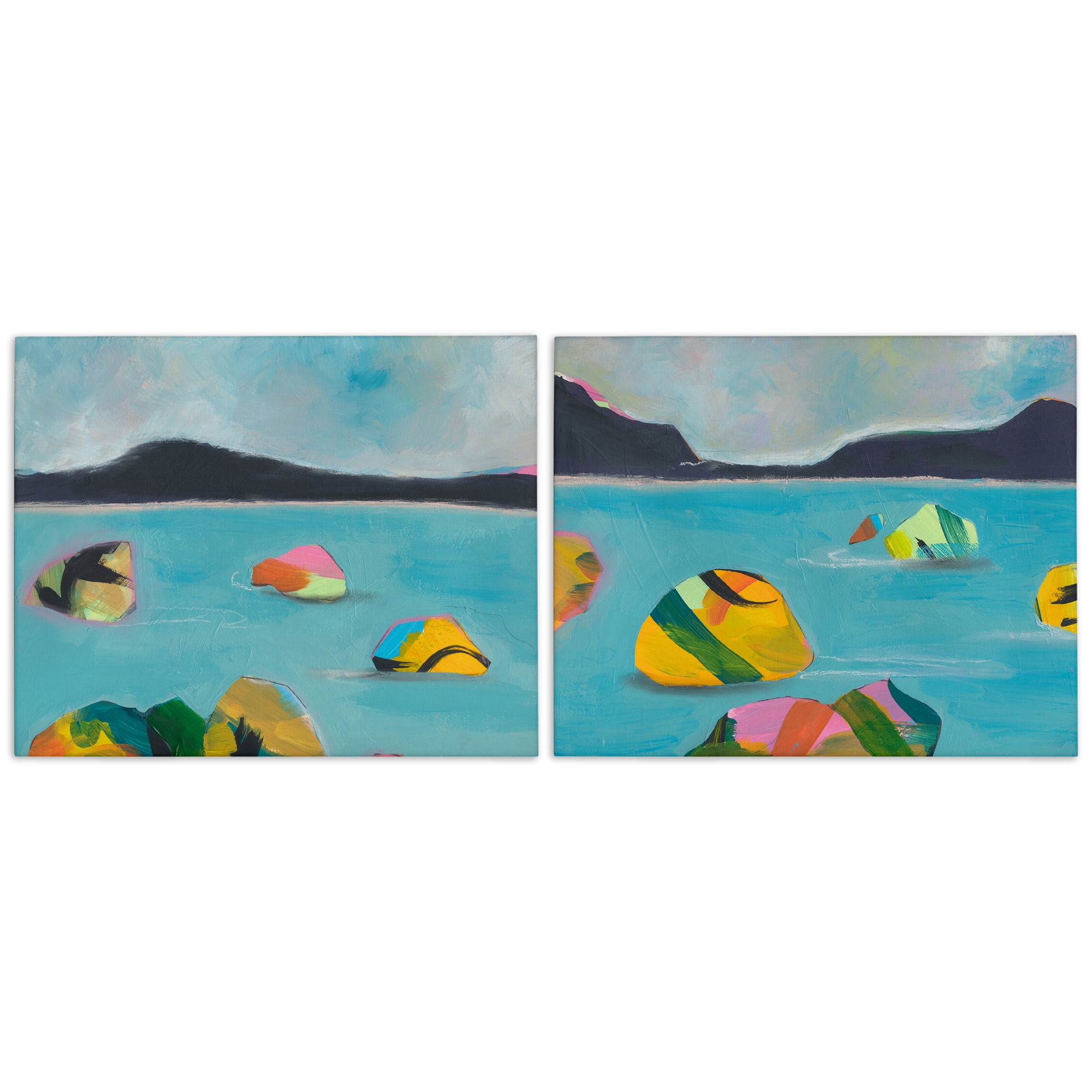 Stupell Industries Beach Buoys in Sea Nautical & Beach Painting Wrapped Canvas Art Print Wall Art, 20 x 16, Set of 2