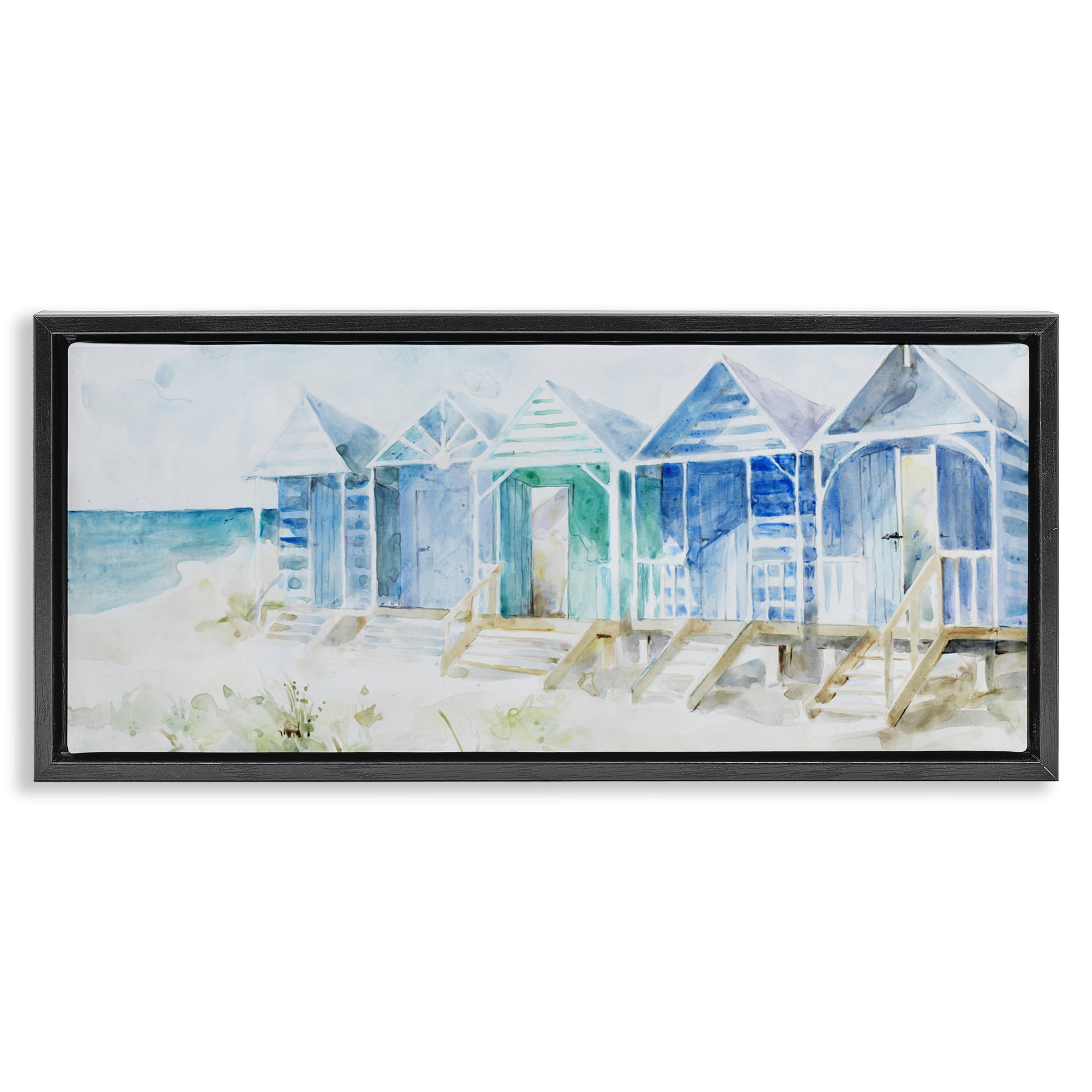 Stupell Industries Beach Cabins in a Row Black Framed Floater Canvas Wall Art, design by Lorenzo Collective