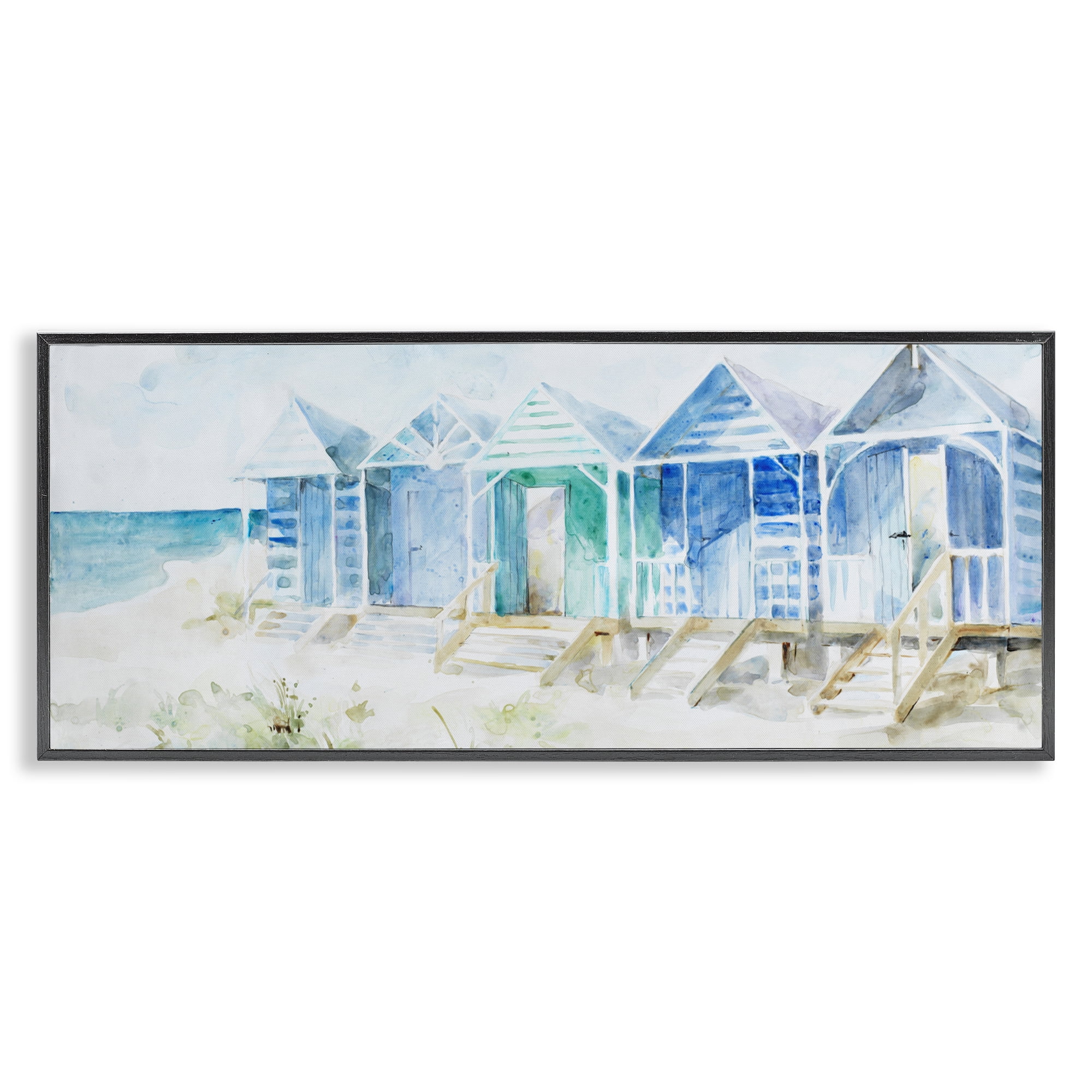 Stupell Industries Beach Cabins in a Row Black Framed Giclee Art, design by Lorenzo Collective