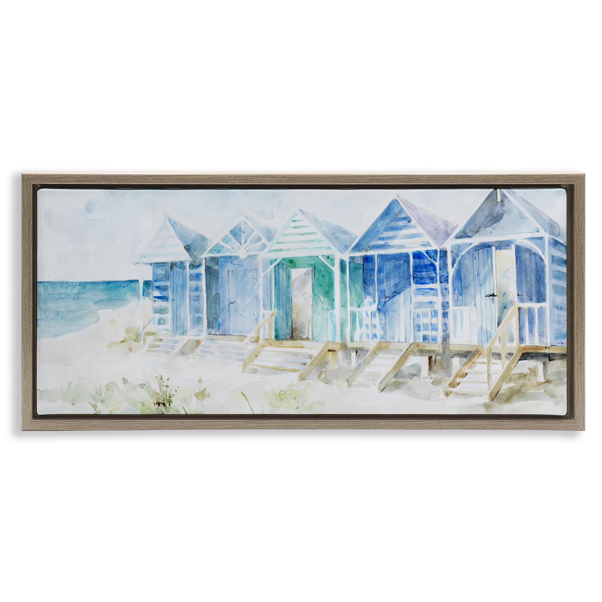 Stupell Industries Beach Cabins in a Row Brown Framed Floater Canvas Wall Art, design by Lorenzo Collective