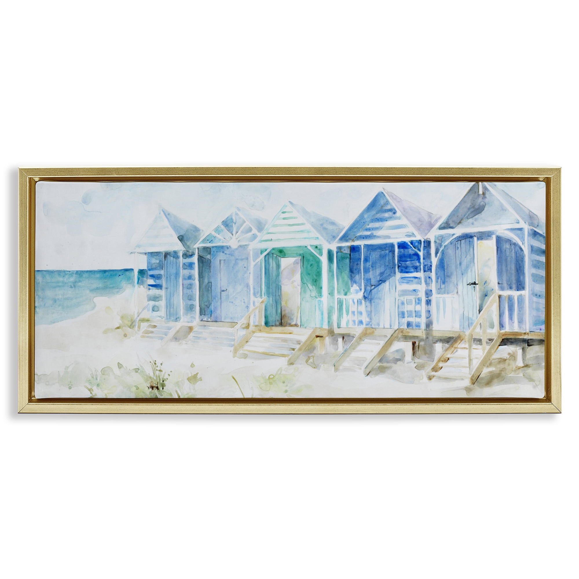 Stupell Industries Beach Cabins in a Row Gold Framed Floater Canvas Wall Art, design by Lorenzo Collective