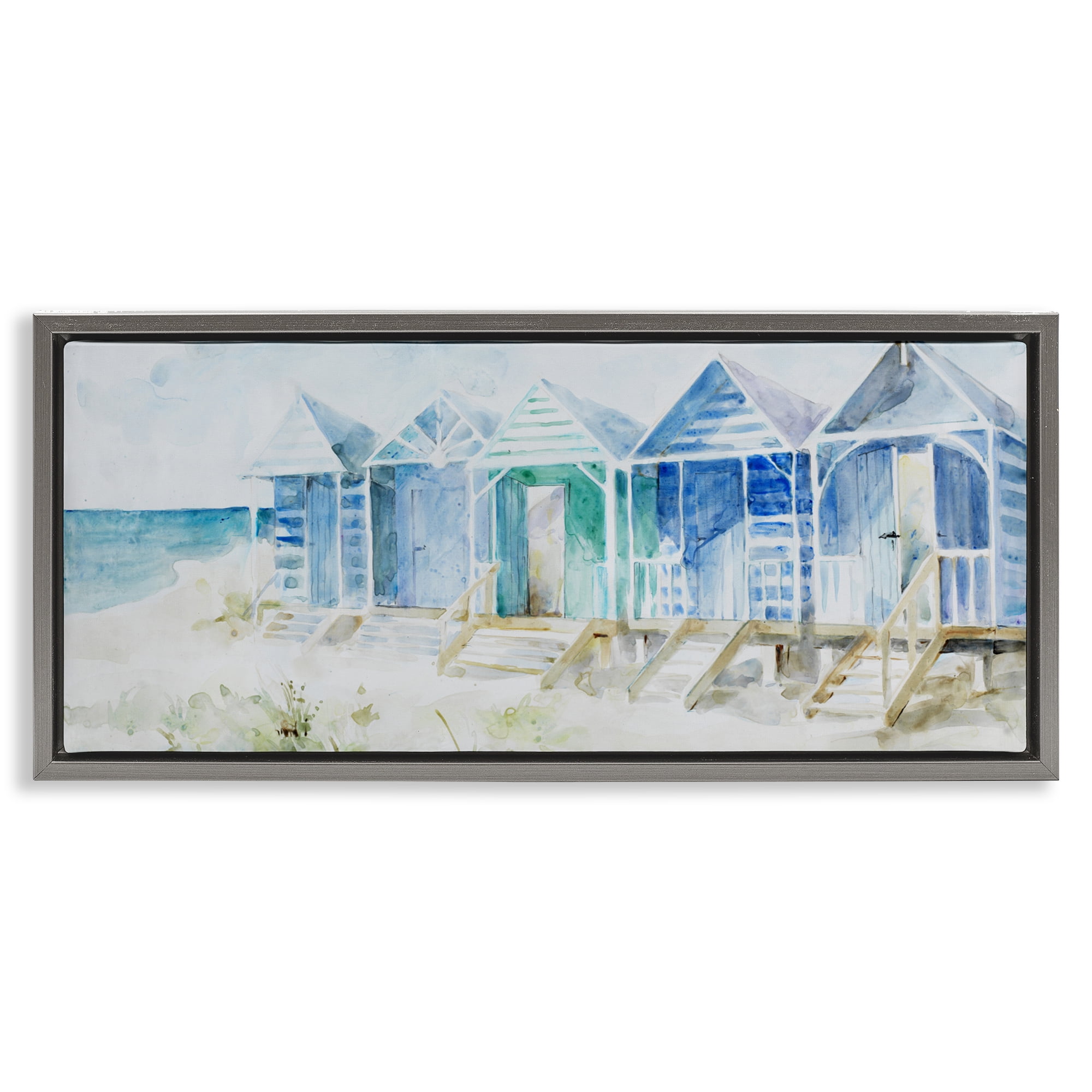Stupell Industries Beach Cabins in a Row Gray Framed Floater Canvas Wall Art, design by Lorenzo Collective