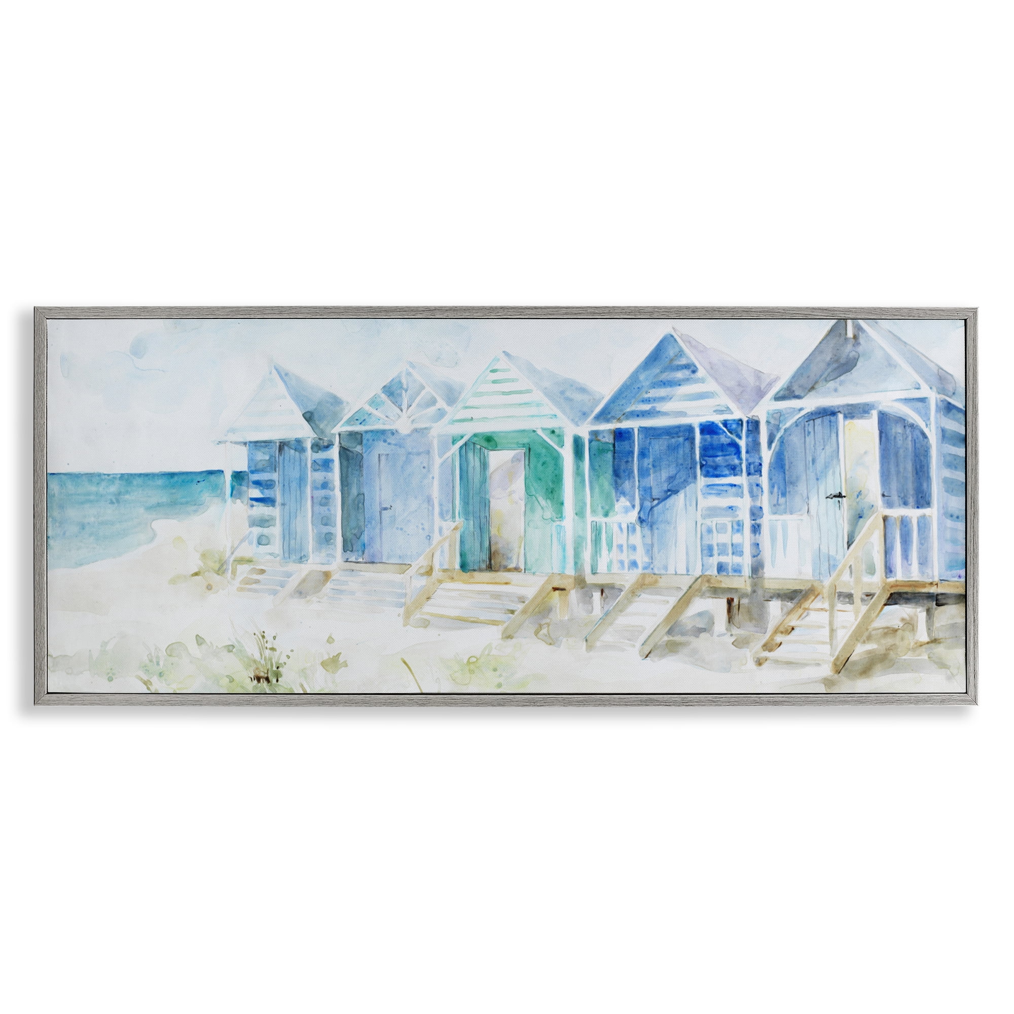 Stupell Industries Beach Cabins in a Row Gray Framed Giclee Art, design by Lorenzo Collective