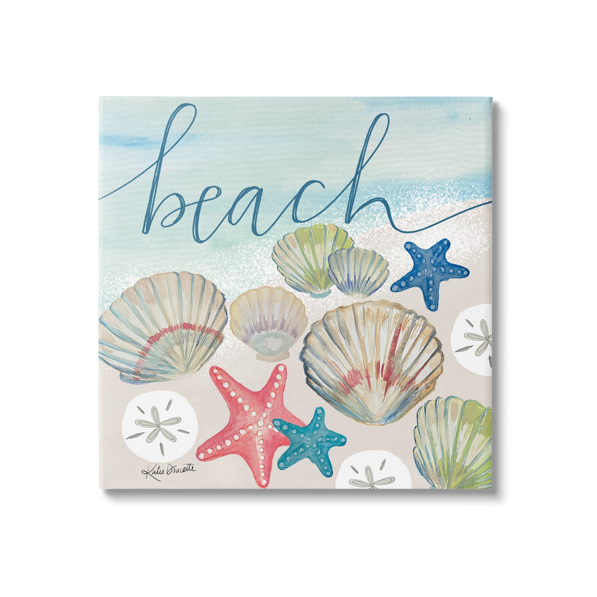 Stupell Industries Beach Calligraphy Seashells Clams Starfish Ocean Foam Canvas Wall Art, 30 x 30, Design by Katie Doucette