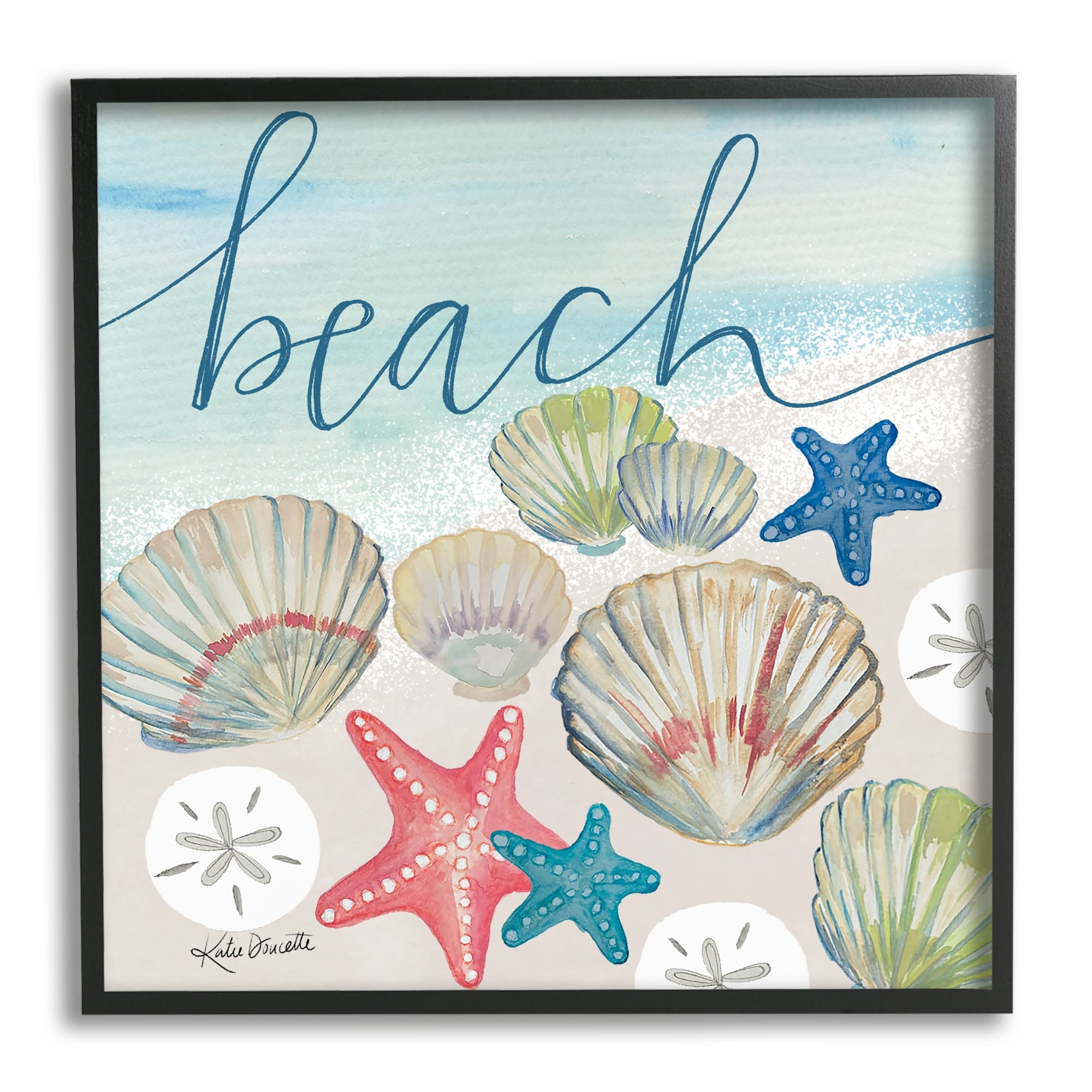 Stupell Industries Beach Calligraphy Seashells Clams Starfish Ocean Foam Framed Wall Art, 12 x 12, Design by Katie Doucette